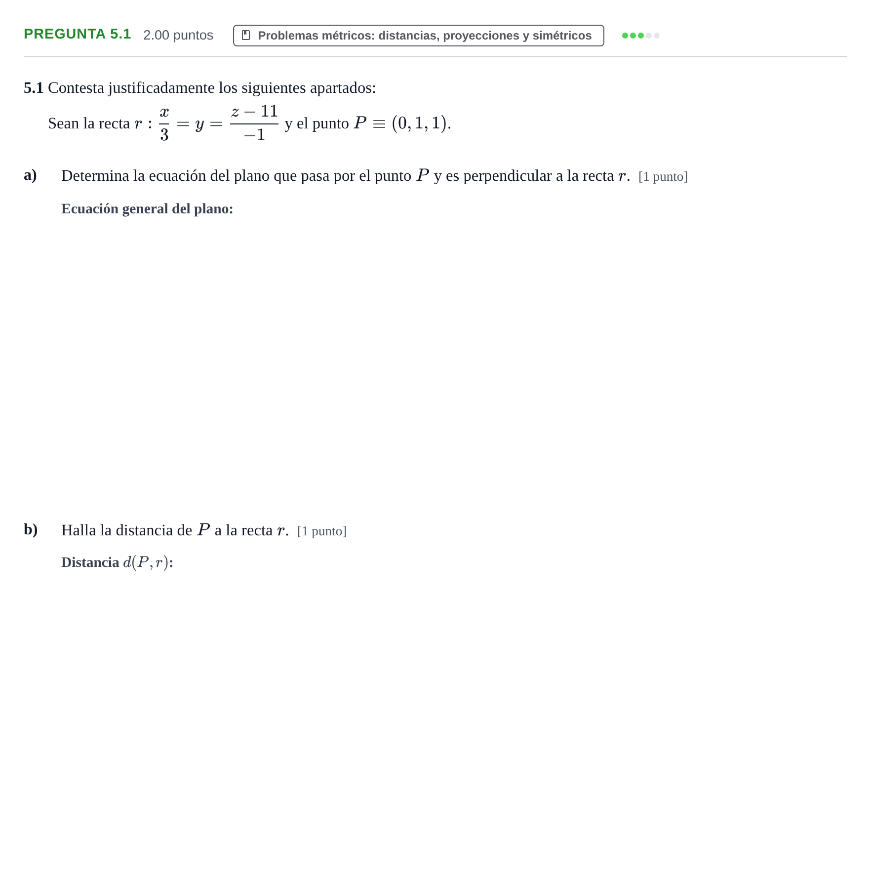 Enunciado: Pregunta 5.1 · Matemáticas II PAU La Rioja Extraordinaria 2026