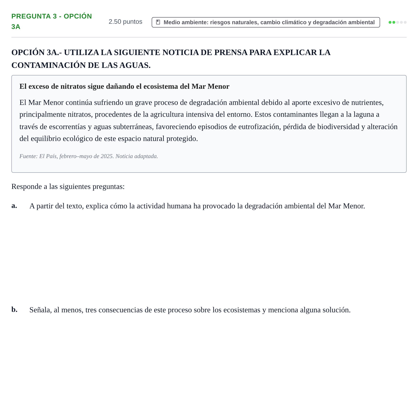 Enunciado: Pregunta 3 - Opción 3A · Geografía PAU La Rioja Extraordinaria 2026
