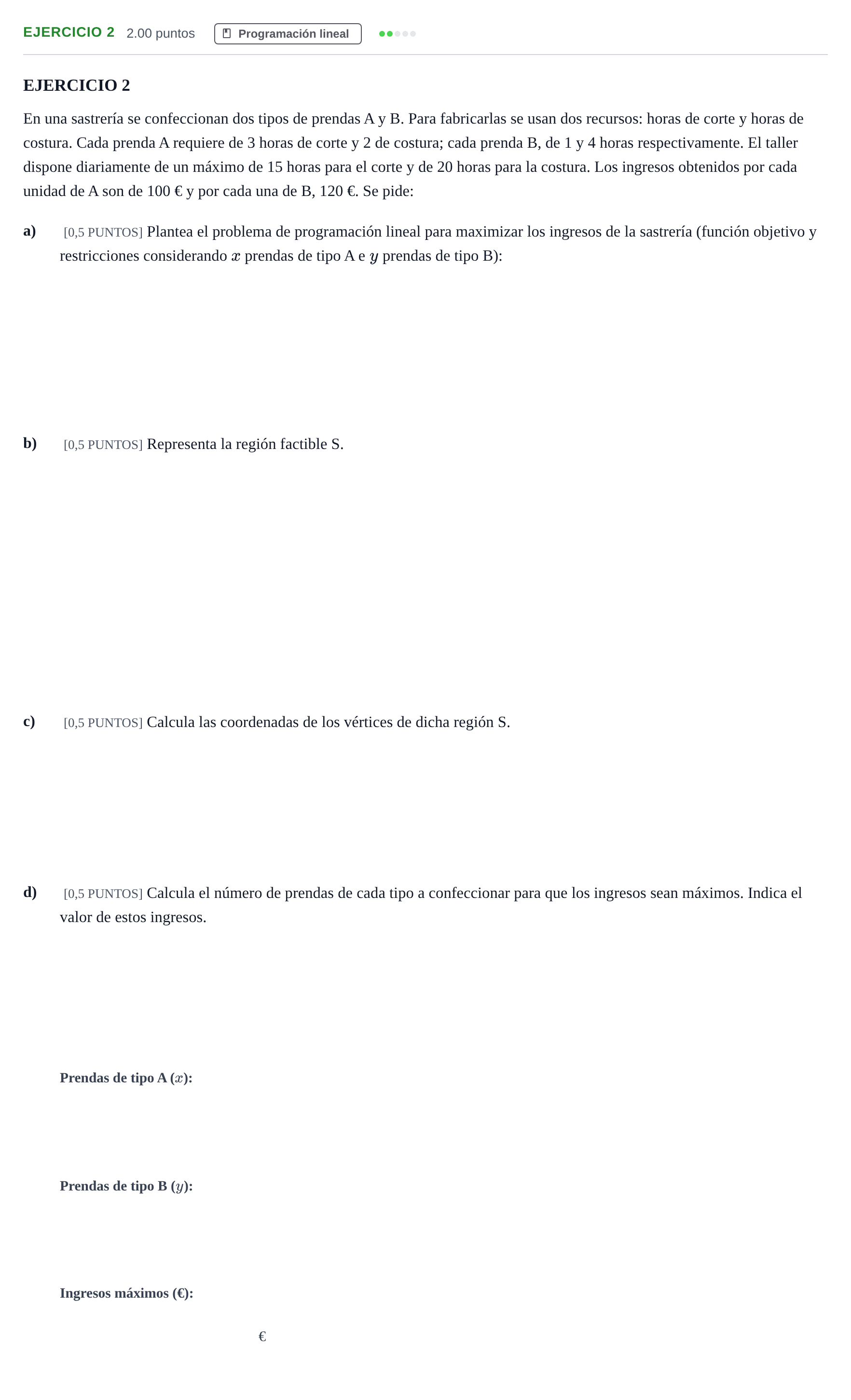 Enunciado: Ejercicio 2 · Matemáticas aplicadas a las Ciencias Sociales II PAU La Rioja Extraordinaria 2026