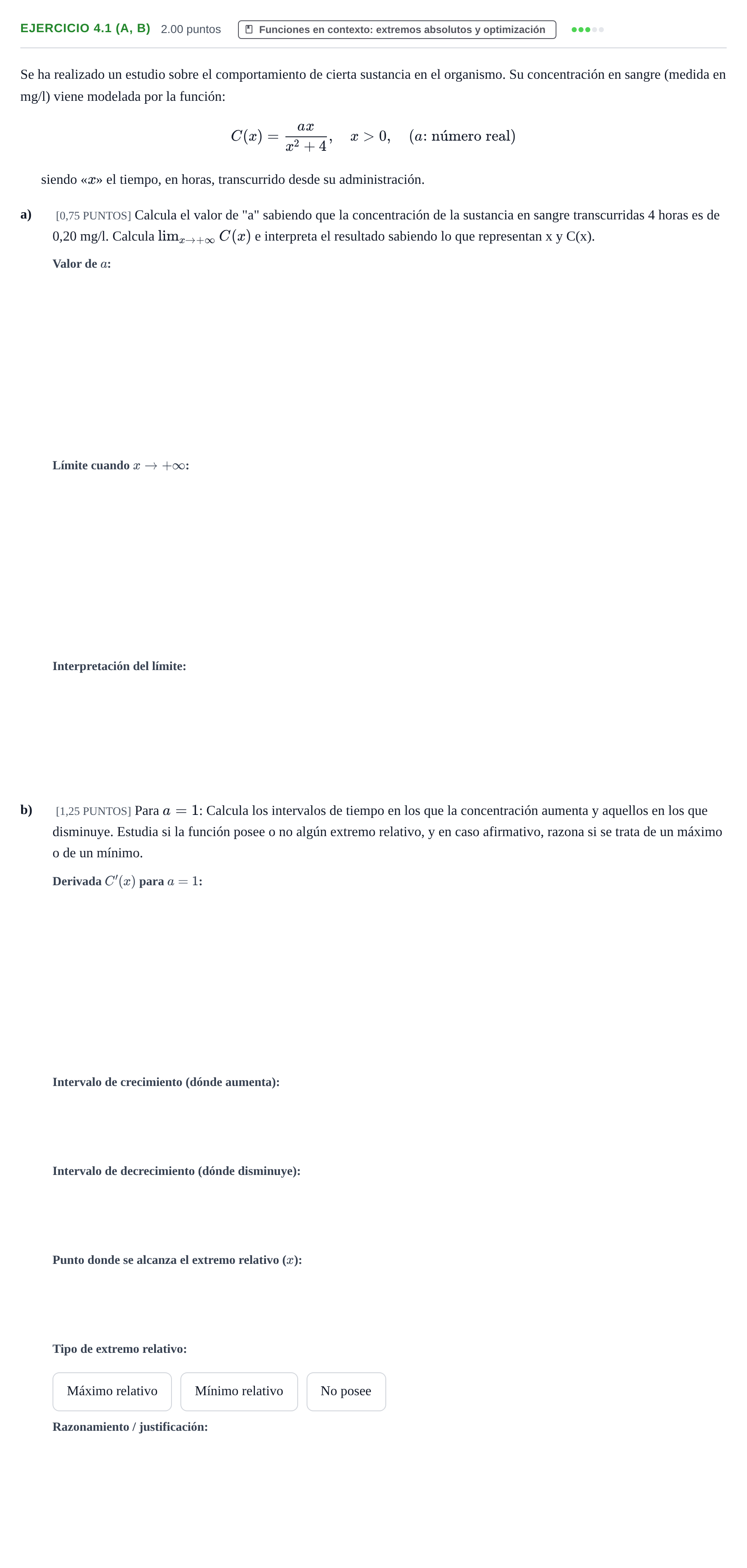 Enunciado: Ejercicio 4.1 (a, b) - Funciones en contexto · Matemáticas aplicadas a las Ciencias Sociales II PAU La Rioja Extraordinaria 2026