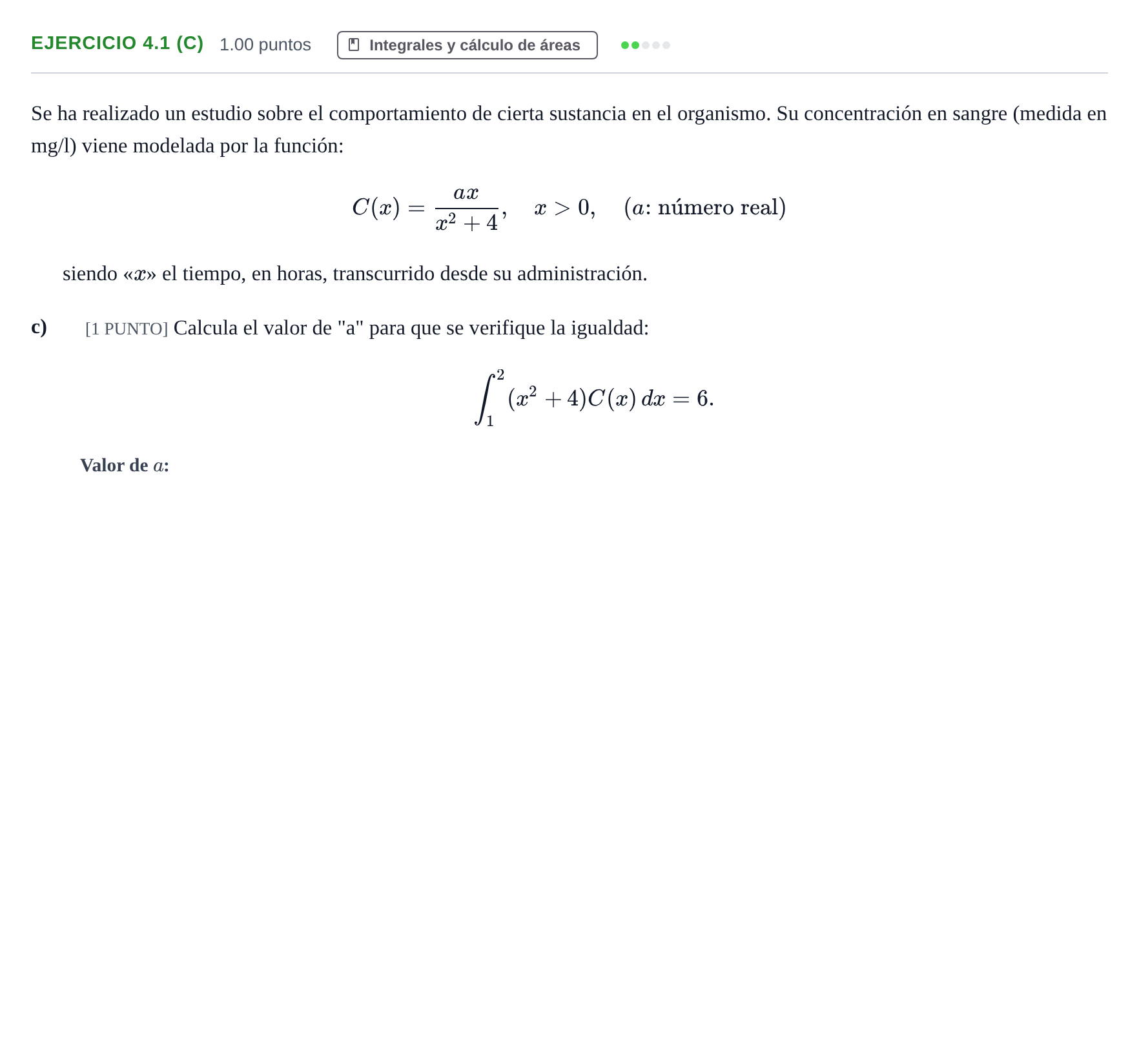 Enunciado: Ejercicio 4.1 (c) - Integrales · Matemáticas aplicadas a las Ciencias Sociales II PAU La Rioja Extraordinaria 2026