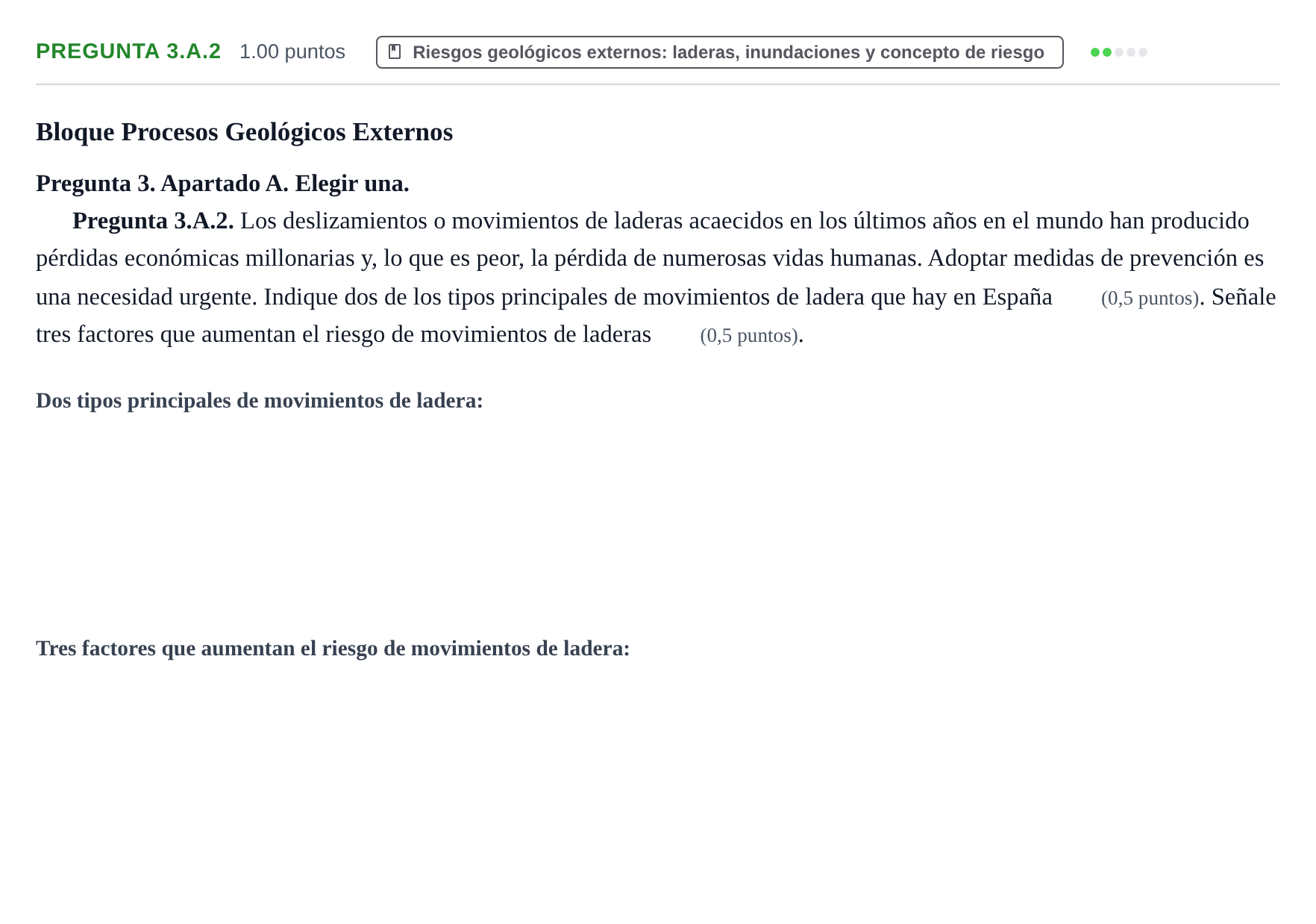 Enunciado: Pregunta 3.A.2 · Geología y Ciencias Ambientales PAU La Rioja Extraordinaria 2026