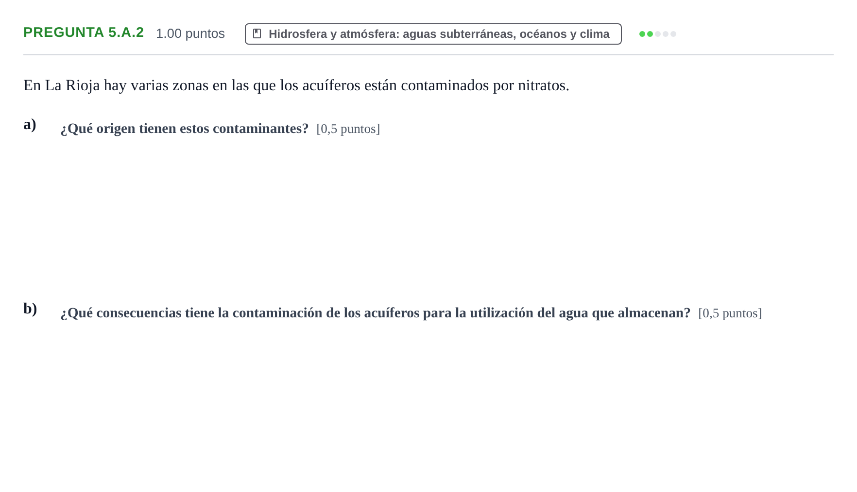 Enunciado: Pregunta 5.A.2 · Geología y Ciencias Ambientales PAU La Rioja Extraordinaria 2026