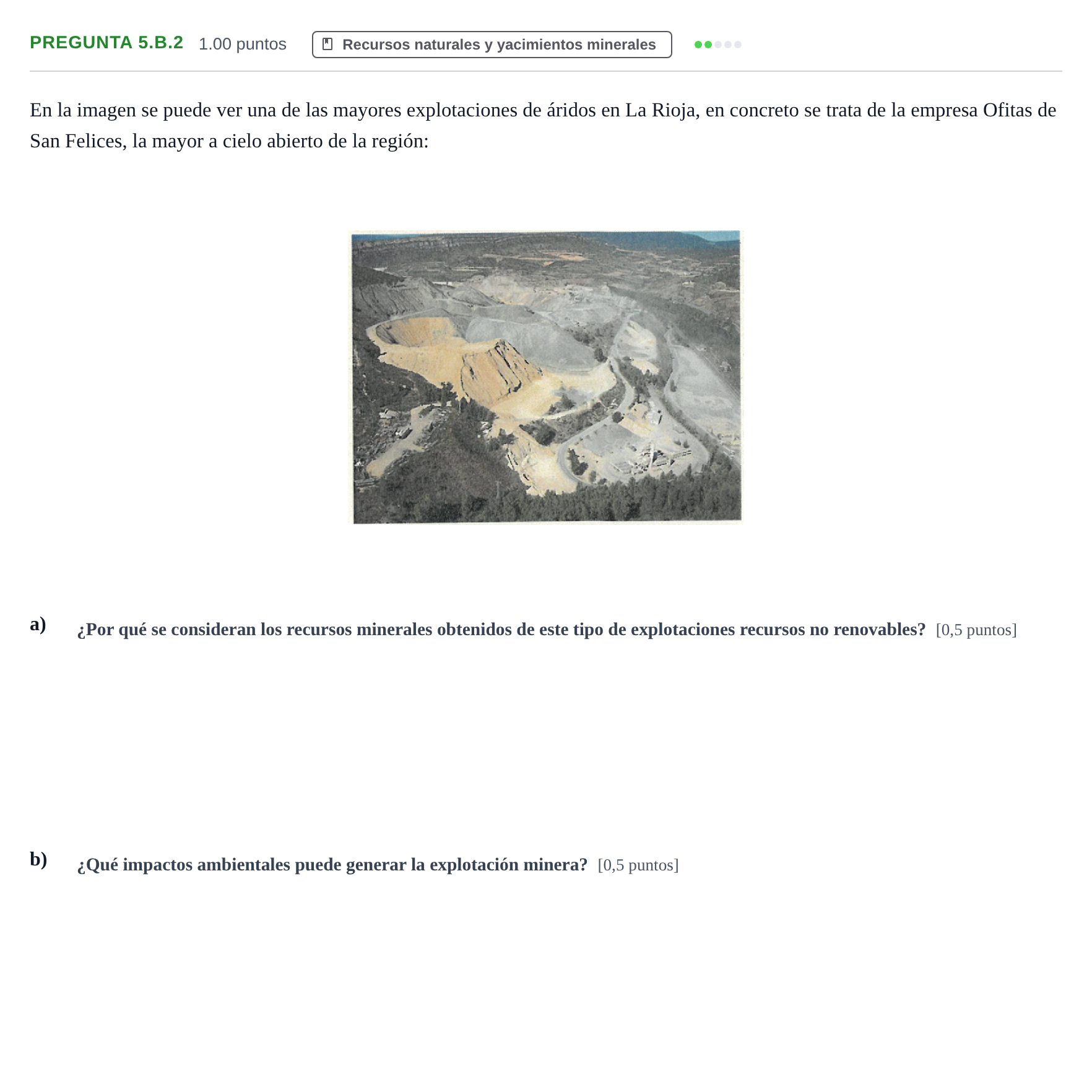 Enunciado: Pregunta 5.B.2 · Geología y Ciencias Ambientales PAU La Rioja Extraordinaria 2026