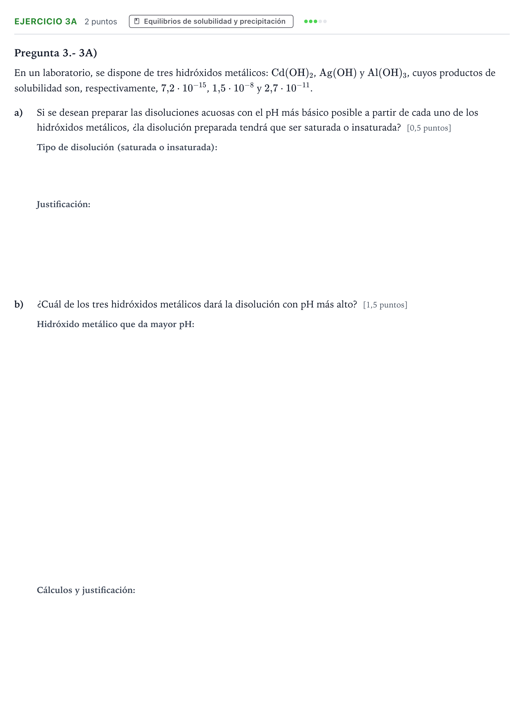 Enunciado: Ejercicio 3A · Química PAU La Rioja Extraordinaria 2026