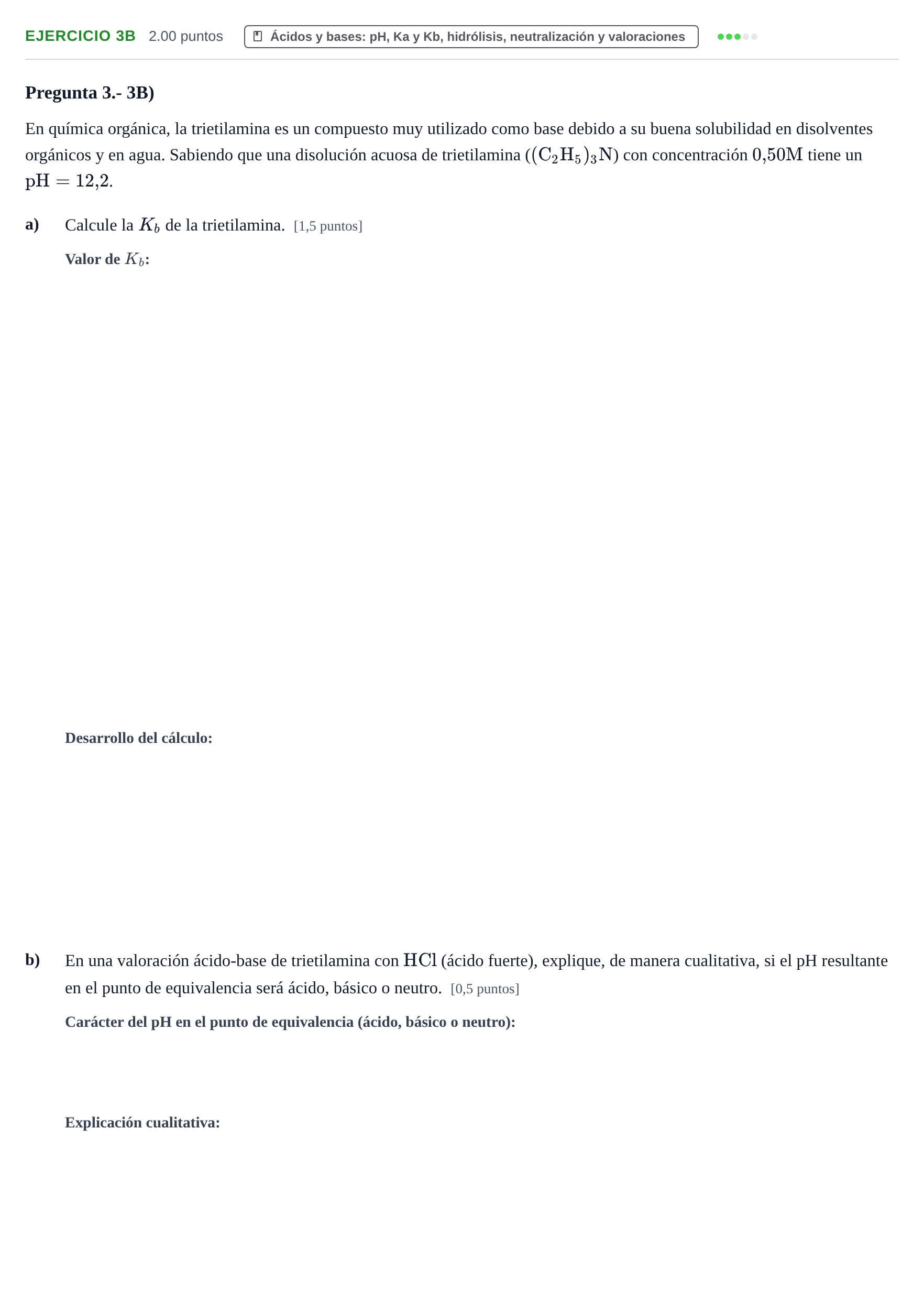 Enunciado: Ejercicio 3B · Química PAU La Rioja Extraordinaria 2026