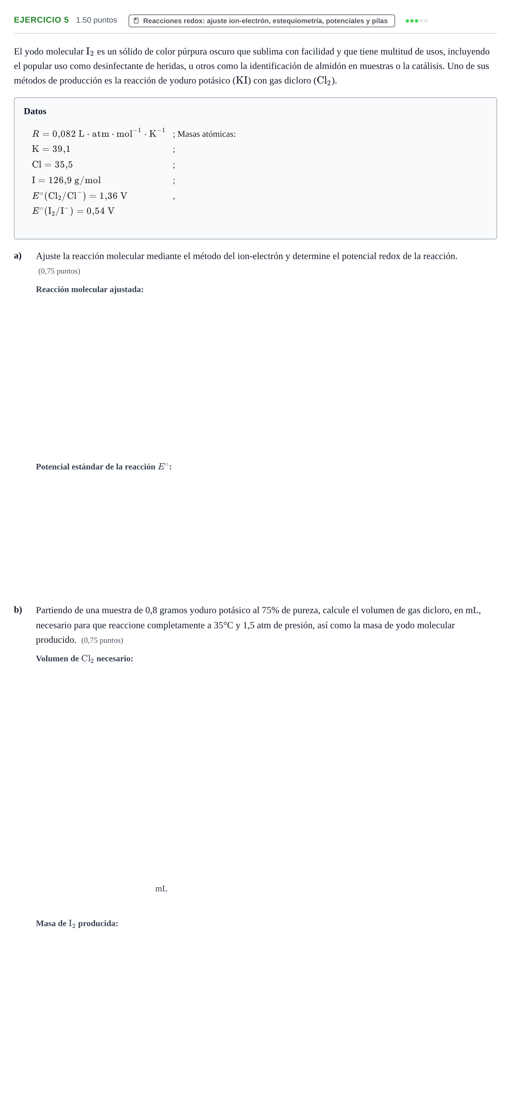 Enunciado: Ejercicio 5 - Reacciones redox · Química PAU La Rioja Extraordinaria 2026