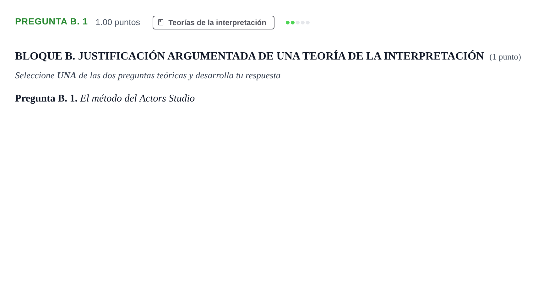 Enunciado: Pregunta B. 1 · Artes Escénicas PAU La Rioja Ordinaria 2026