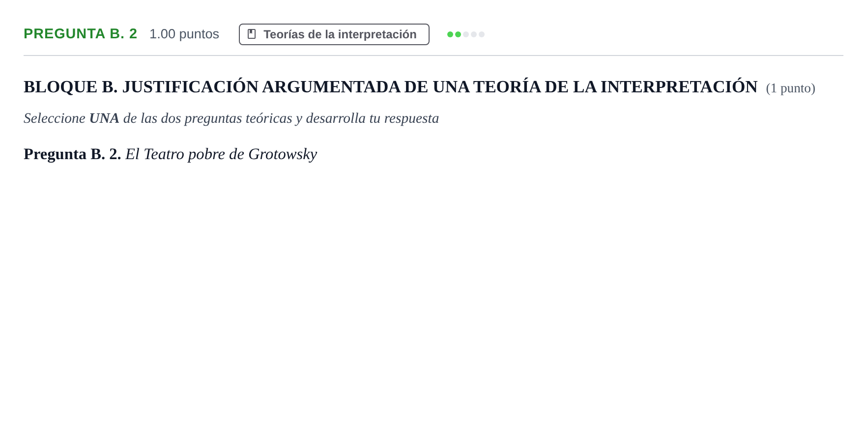Enunciado: Pregunta B. 2 · Artes Escénicas PAU La Rioja Ordinaria 2026