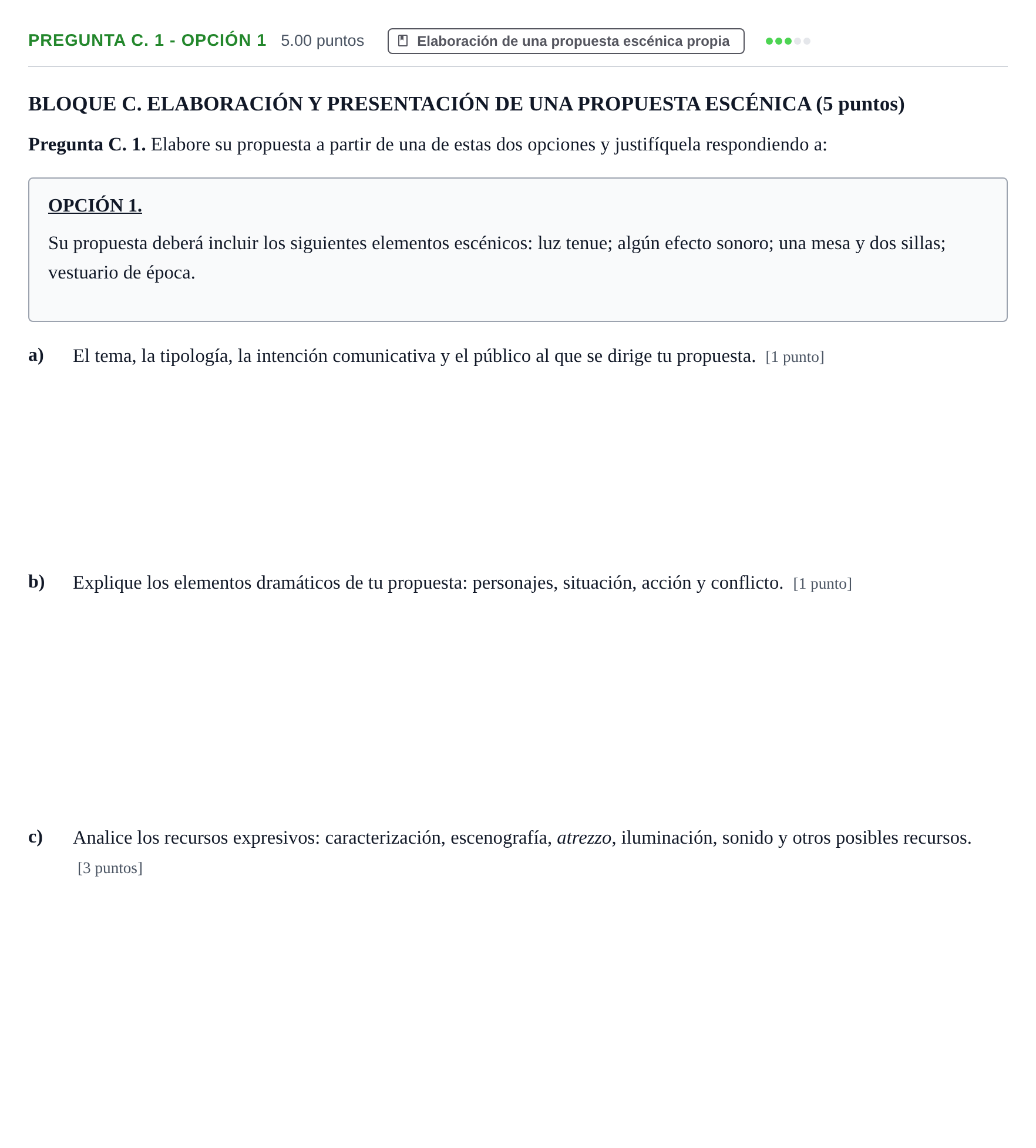 Enunciado: Pregunta C. 1 - Opción 1 · Artes Escénicas PAU La Rioja Ordinaria 2026