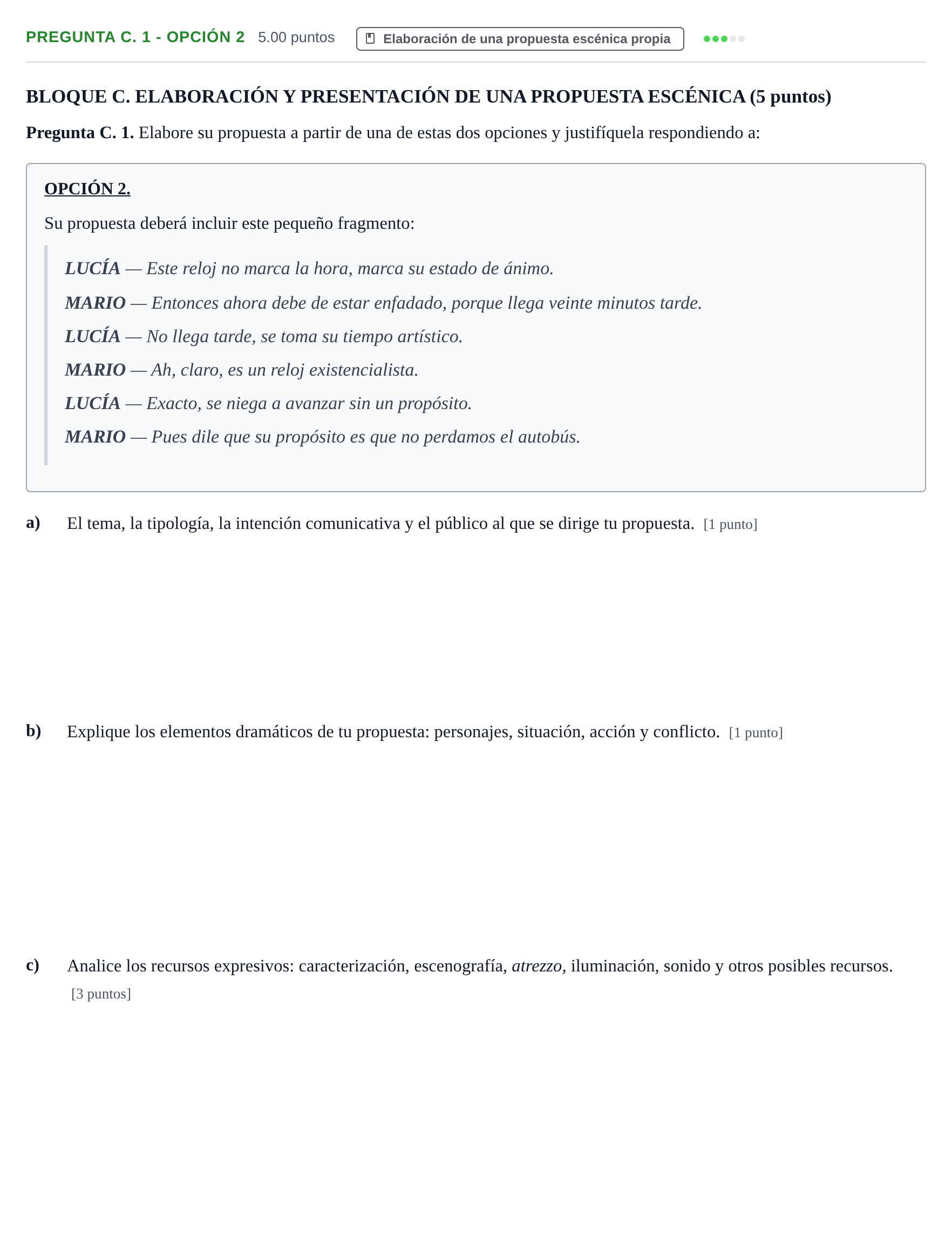 Enunciado: Pregunta C. 1 - Opción 2 · Artes Escénicas PAU La Rioja Ordinaria 2026