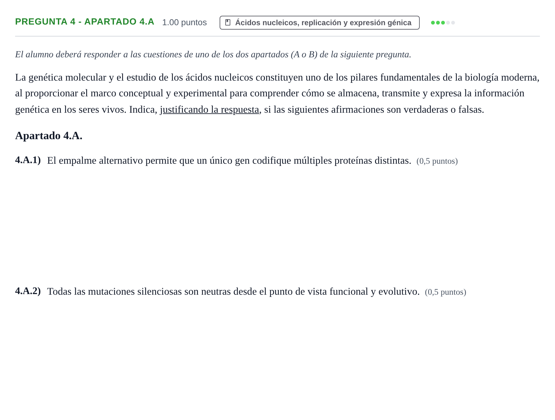Enunciado: Pregunta 4 - Apartado 4.A · Biología PAU La Rioja Ordinaria 2026