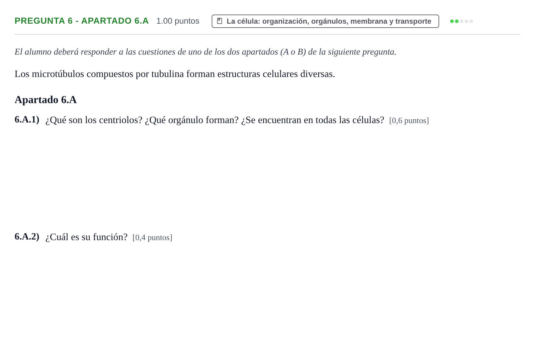 Enunciado: Pregunta 6 - Apartado 6.A · Biología PAU La Rioja Ordinaria 2026