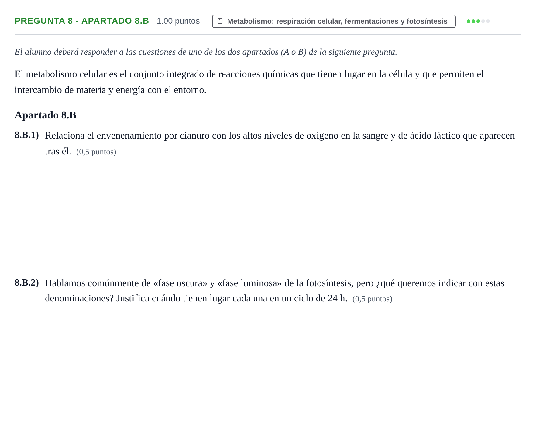 Enunciado: Pregunta 8 - Apartado 8.B · Biología PAU La Rioja Ordinaria 2026