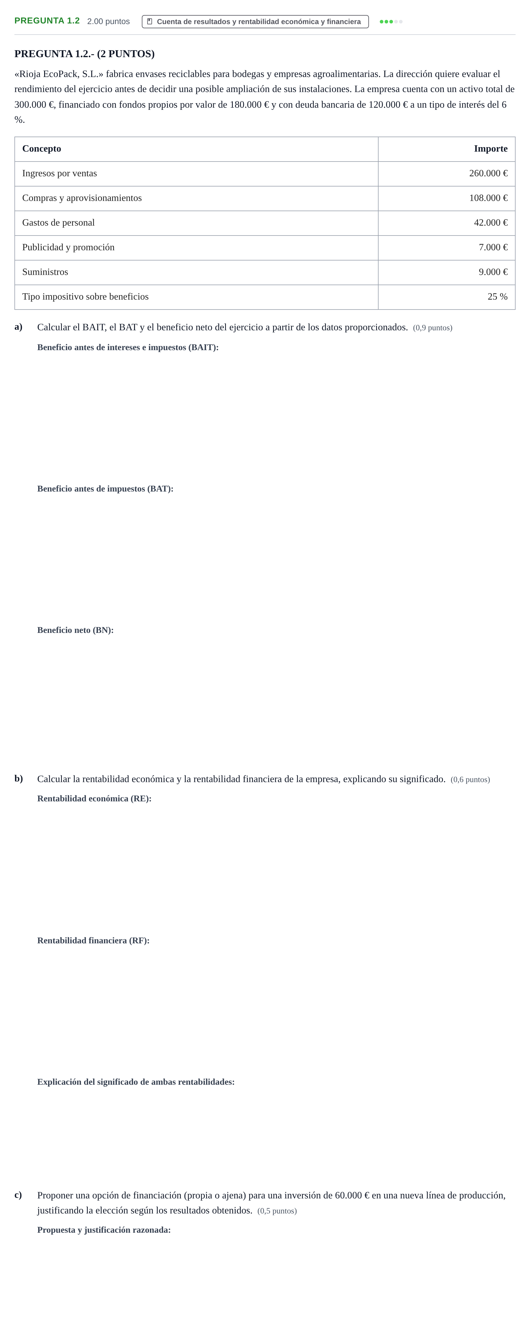 Enunciado: Pregunta 1.2 · Empresa y Diseño de Modelos de Negocio PAU La Rioja Ordinaria 2026