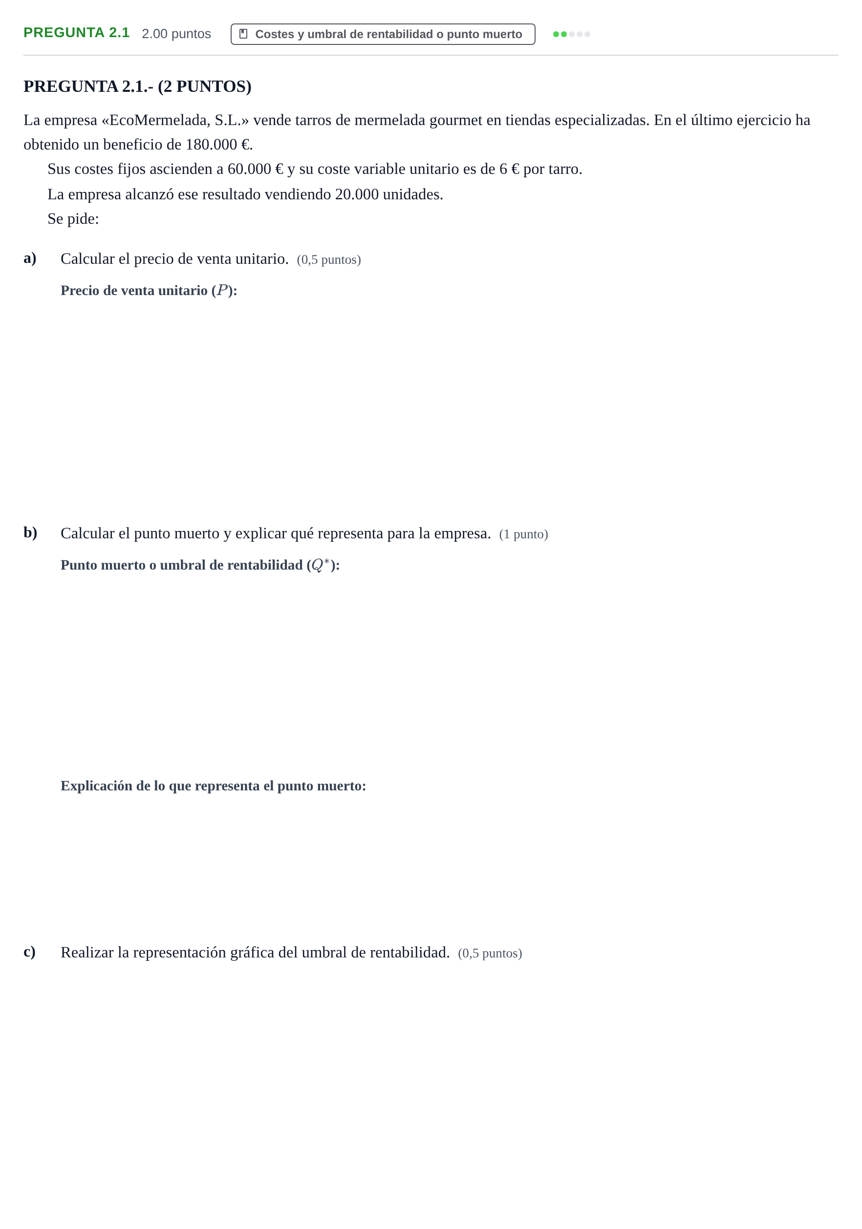 Enunciado: Pregunta 2.1 · Empresa y Diseño de Modelos de Negocio PAU La Rioja Ordinaria 2026