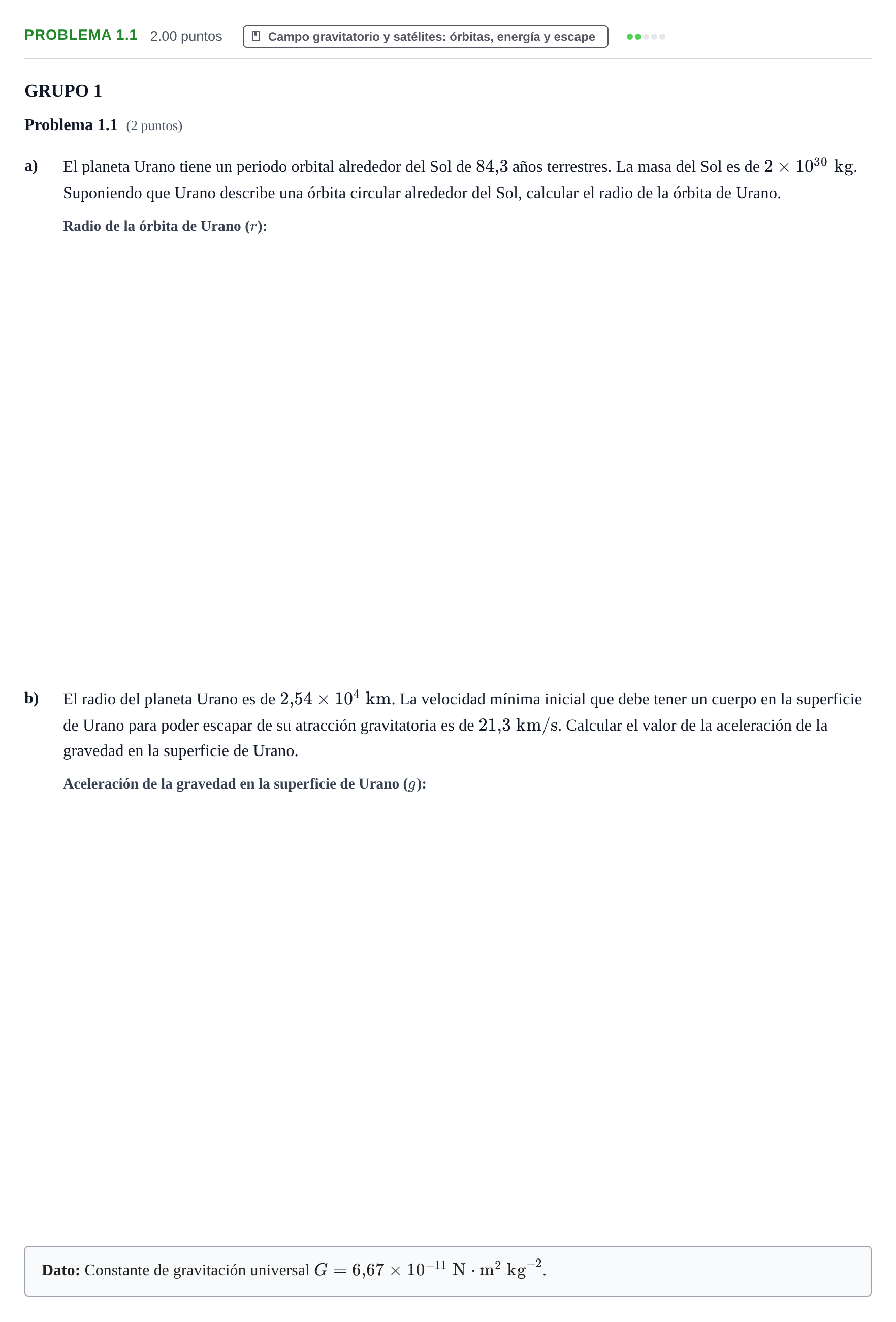 Enunciado: Problema 1.1 · Física PAU La Rioja Ordinaria 2026