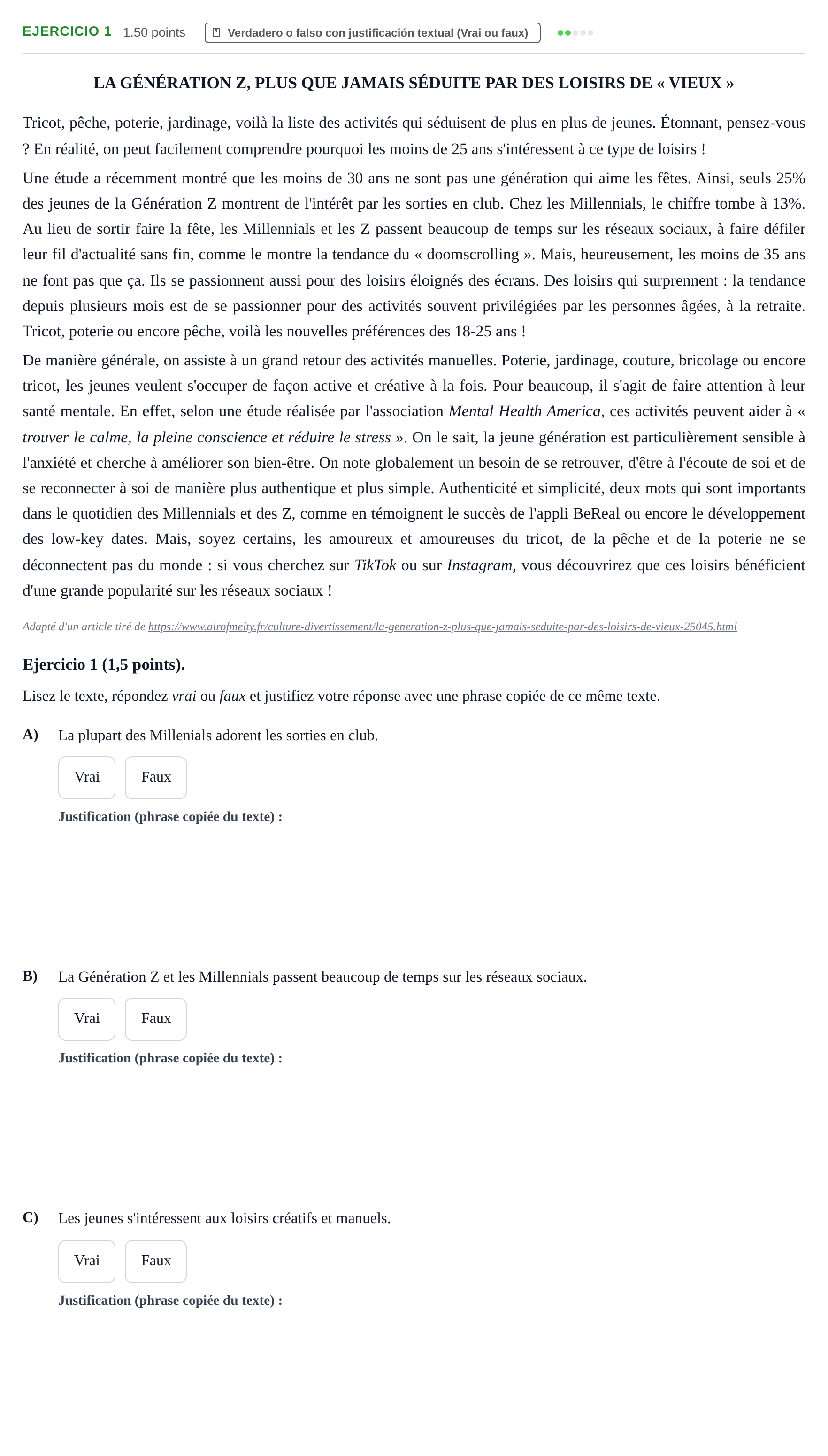 Enunciado: Ejercicio 1 · Francés PAU La Rioja Ordinaria 2026