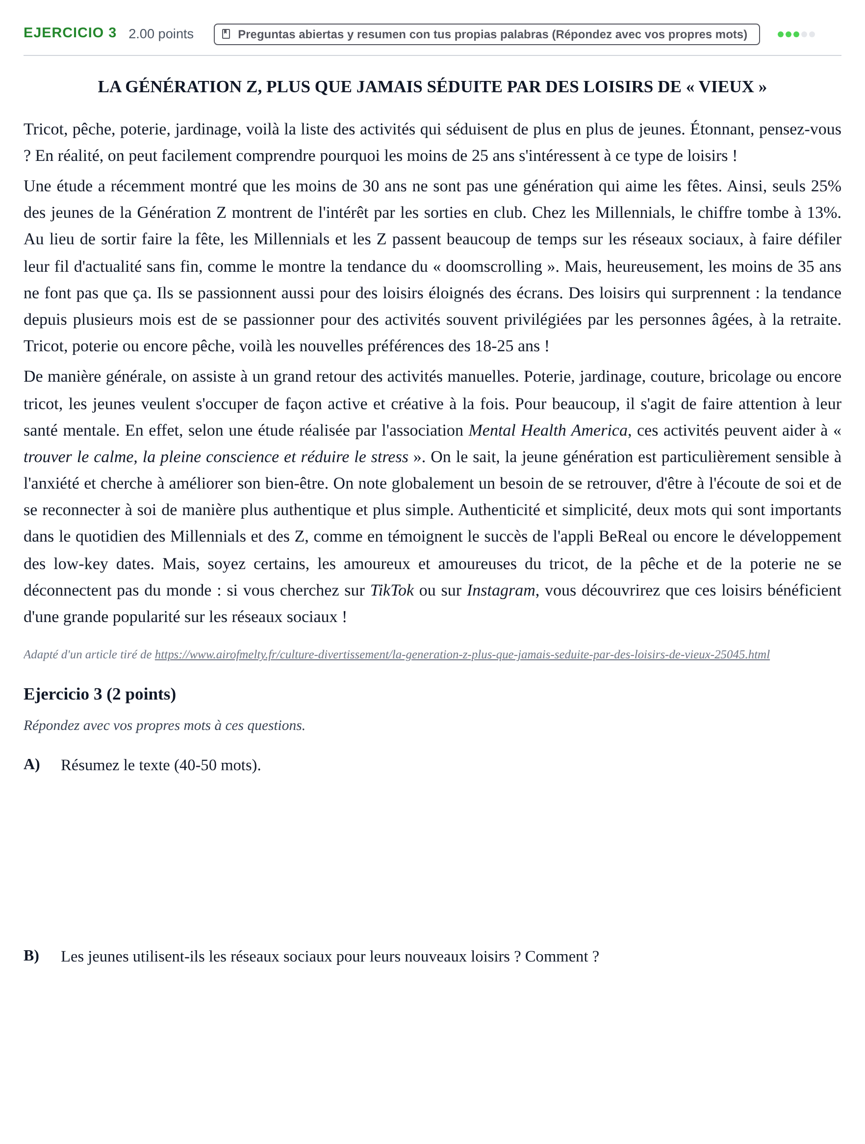 Enunciado: Ejercicio 3 · Francés PAU La Rioja Ordinaria 2026