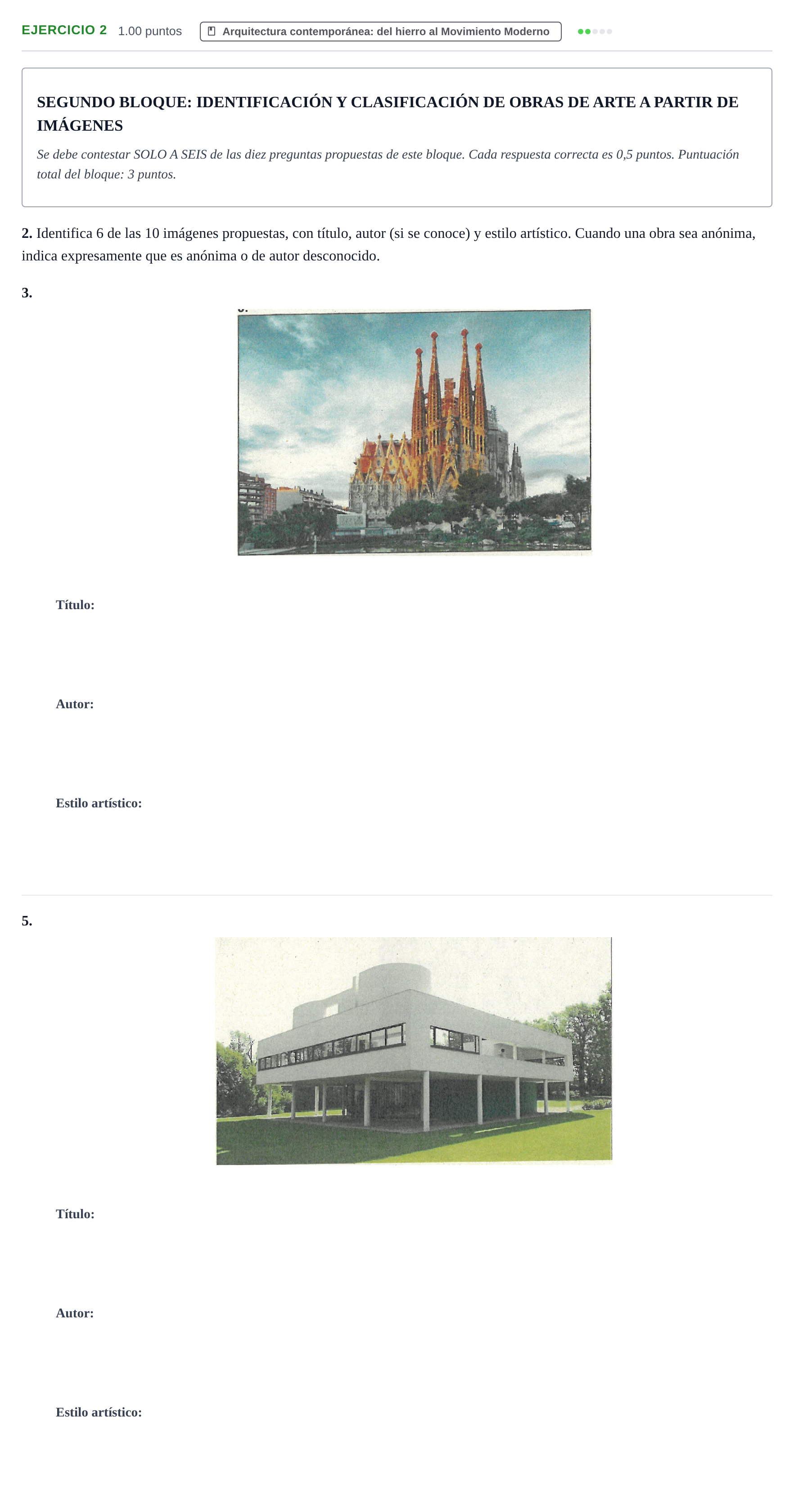 Enunciado: Ejercicio 2 - Arquitectura contemporánea · Fundamentos Artísticos PAU La Rioja Ordinaria 2026