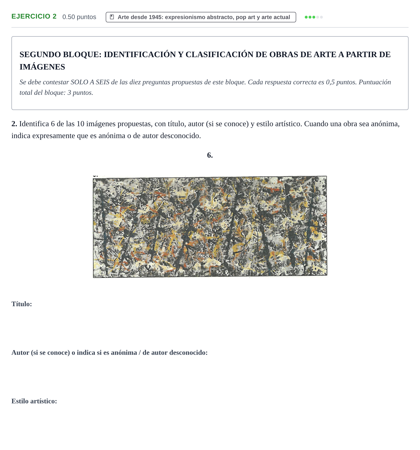 Enunciado: Ejercicio 2 - Arte desde 1945 · Fundamentos Artísticos PAU La Rioja Ordinaria 2026