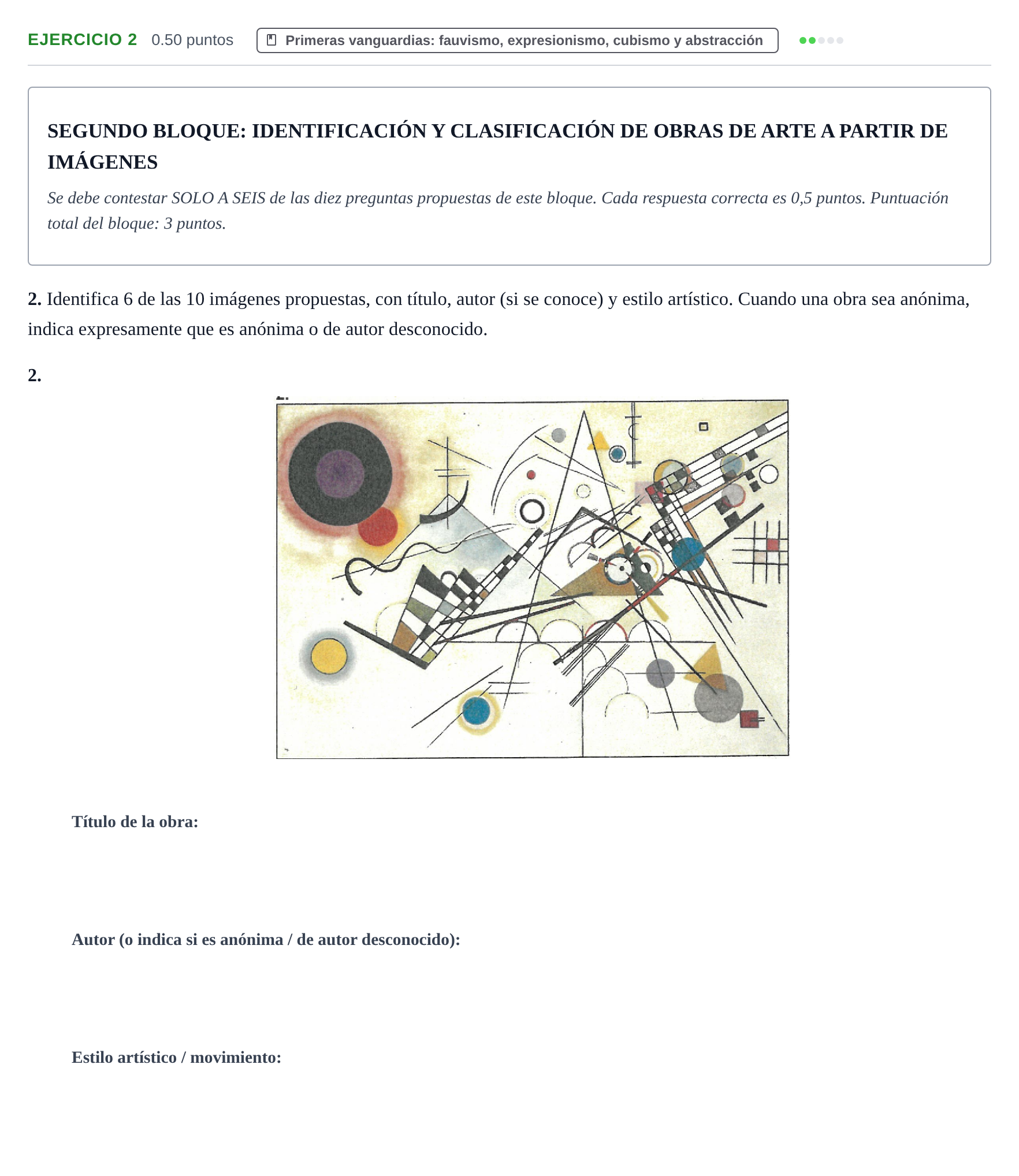 Enunciado: Ejercicio 2 - Primeras vanguardias · Fundamentos Artísticos PAU La Rioja Ordinaria 2026