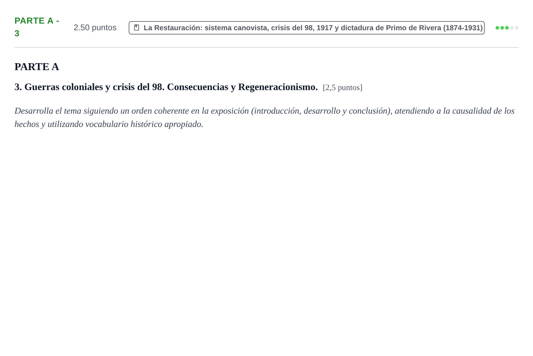 Enunciado: Ejercicio PARTE A - 3 · Historia de España PAU La Rioja Ordinaria 2026