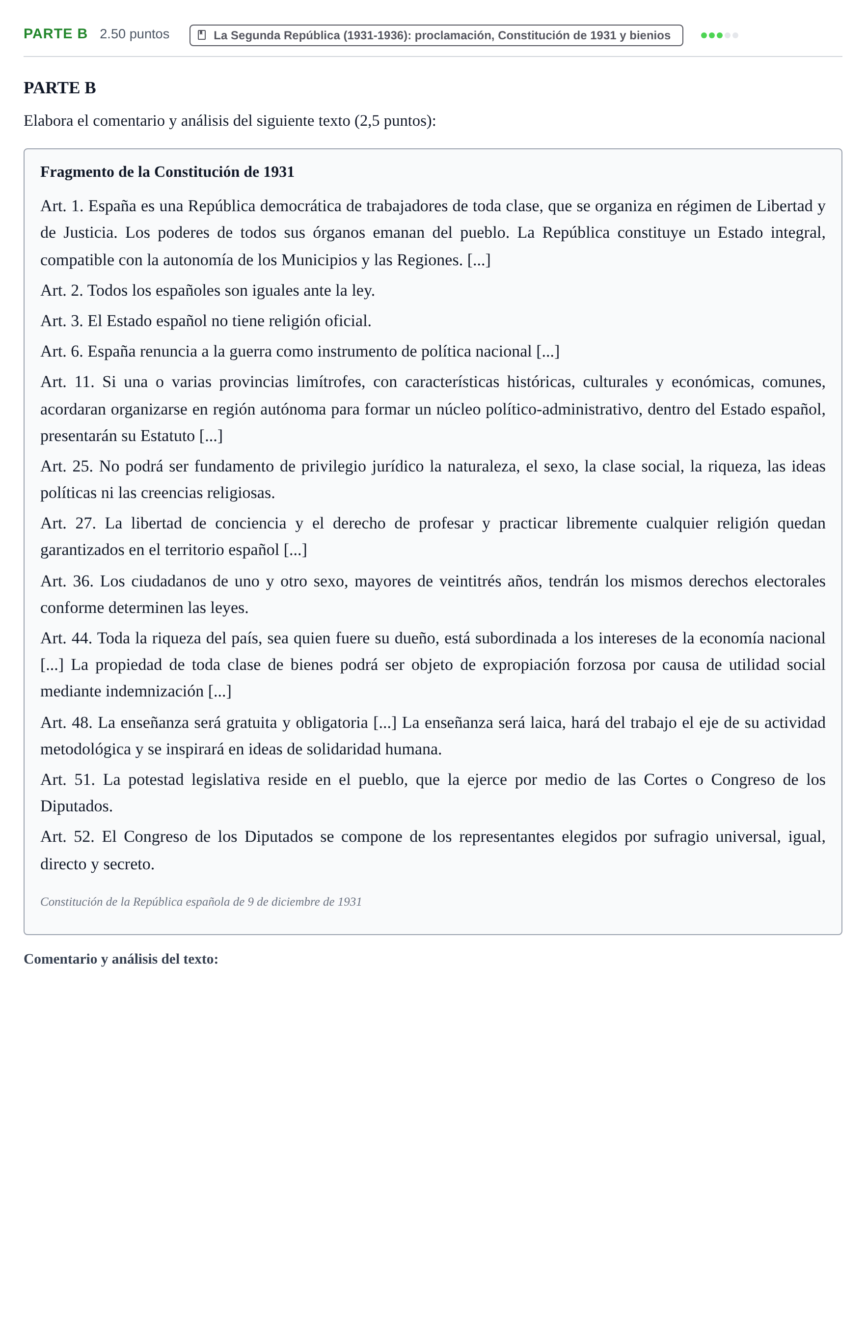 Enunciado: Ejercicio PARTE B · Historia de España PAU La Rioja Ordinaria 2026