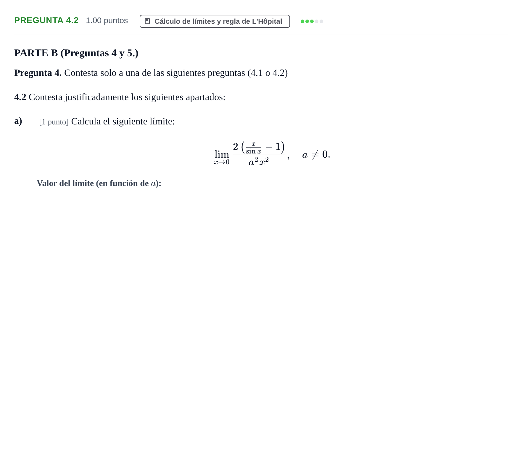 Enunciado: Pregunta 4.2 - Cálculo de límites y regla de L'Hô… · Matemáticas II PAU La Rioja Ordinaria 2026