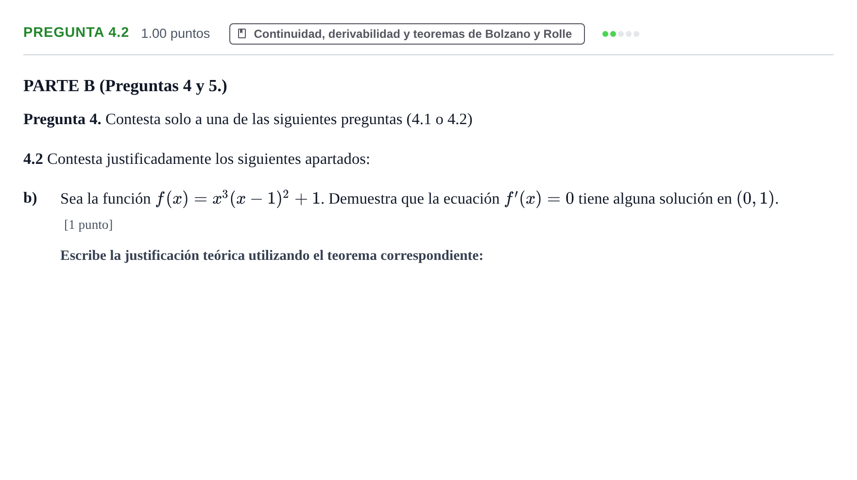 Enunciado: Pregunta 4.2 - Continuidad, derivabilidad y teore… · Matemáticas II PAU La Rioja Ordinaria 2026
