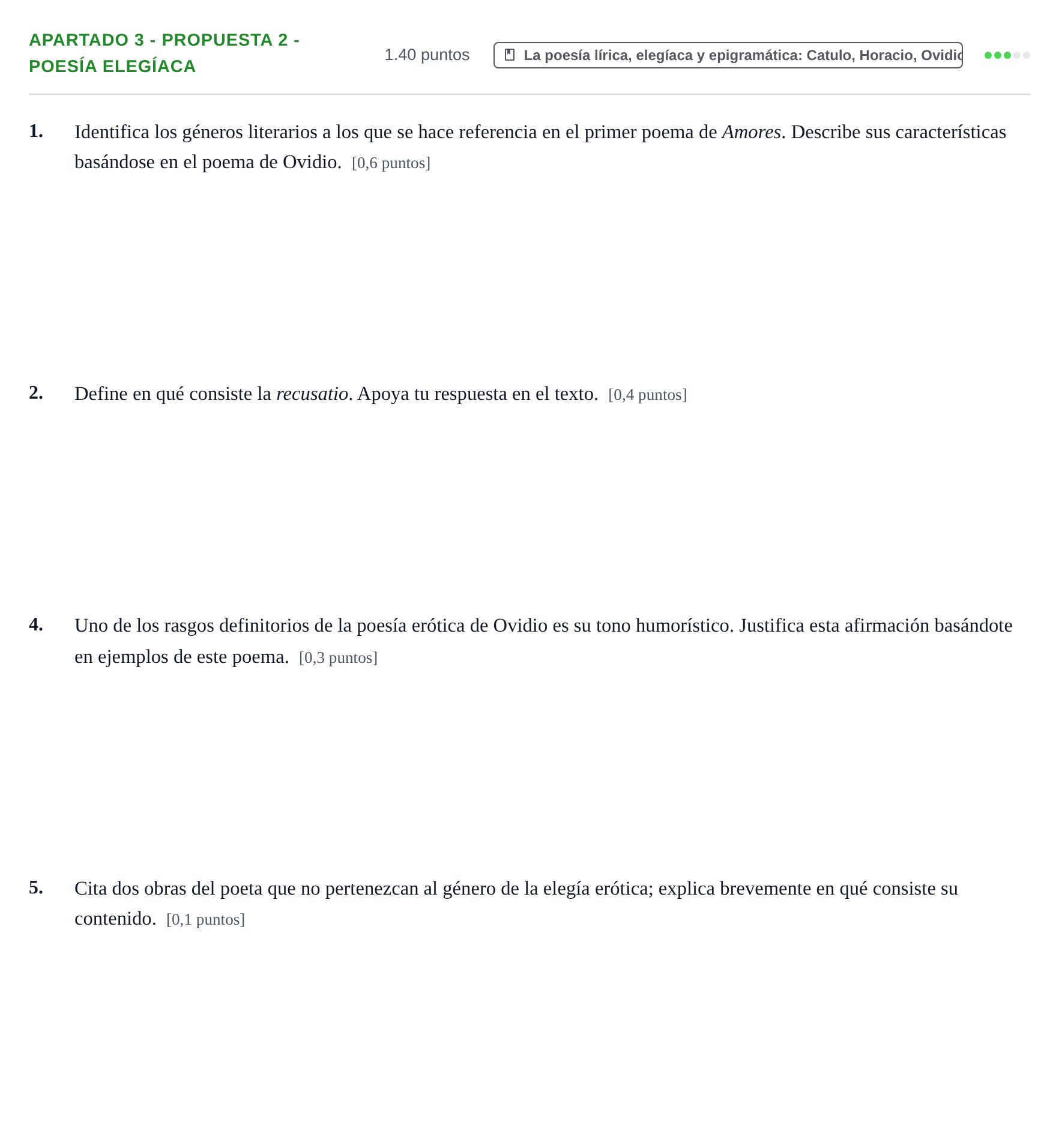 Enunciado: Apartado 3 - Propuesta 2 - Poesía elegíaca · Latín II PAU La Rioja Ordinaria 2026