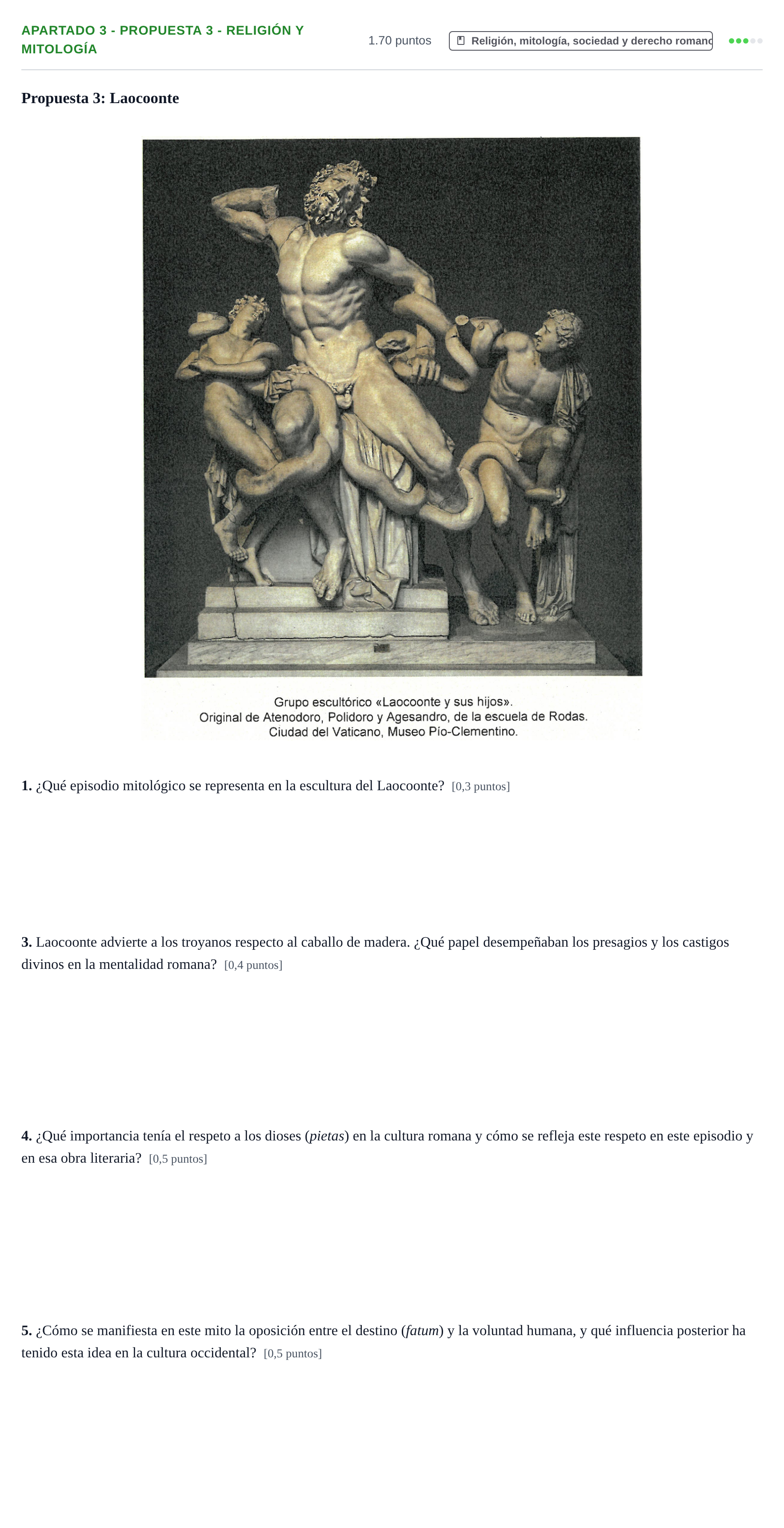 Enunciado: Apartado 3 - Propuesta 3 - Religión y mitología · Latín II PAU La Rioja Ordinaria 2026