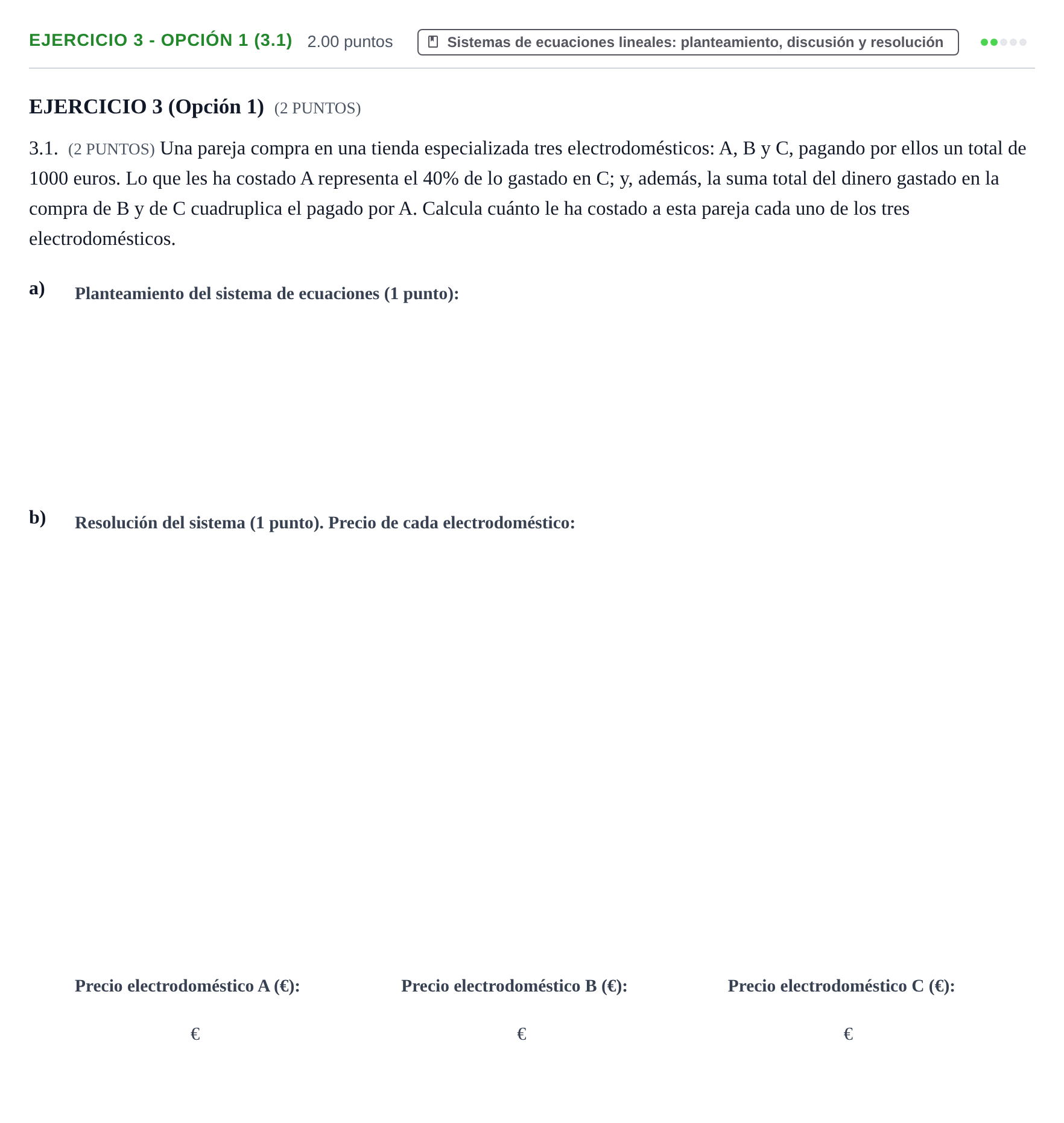 Enunciado: Ejercicio 3 - Opción 1 (3.1) · Matemáticas aplicadas a las Ciencias Sociales II PAU La Rioja Ordinaria 2026
