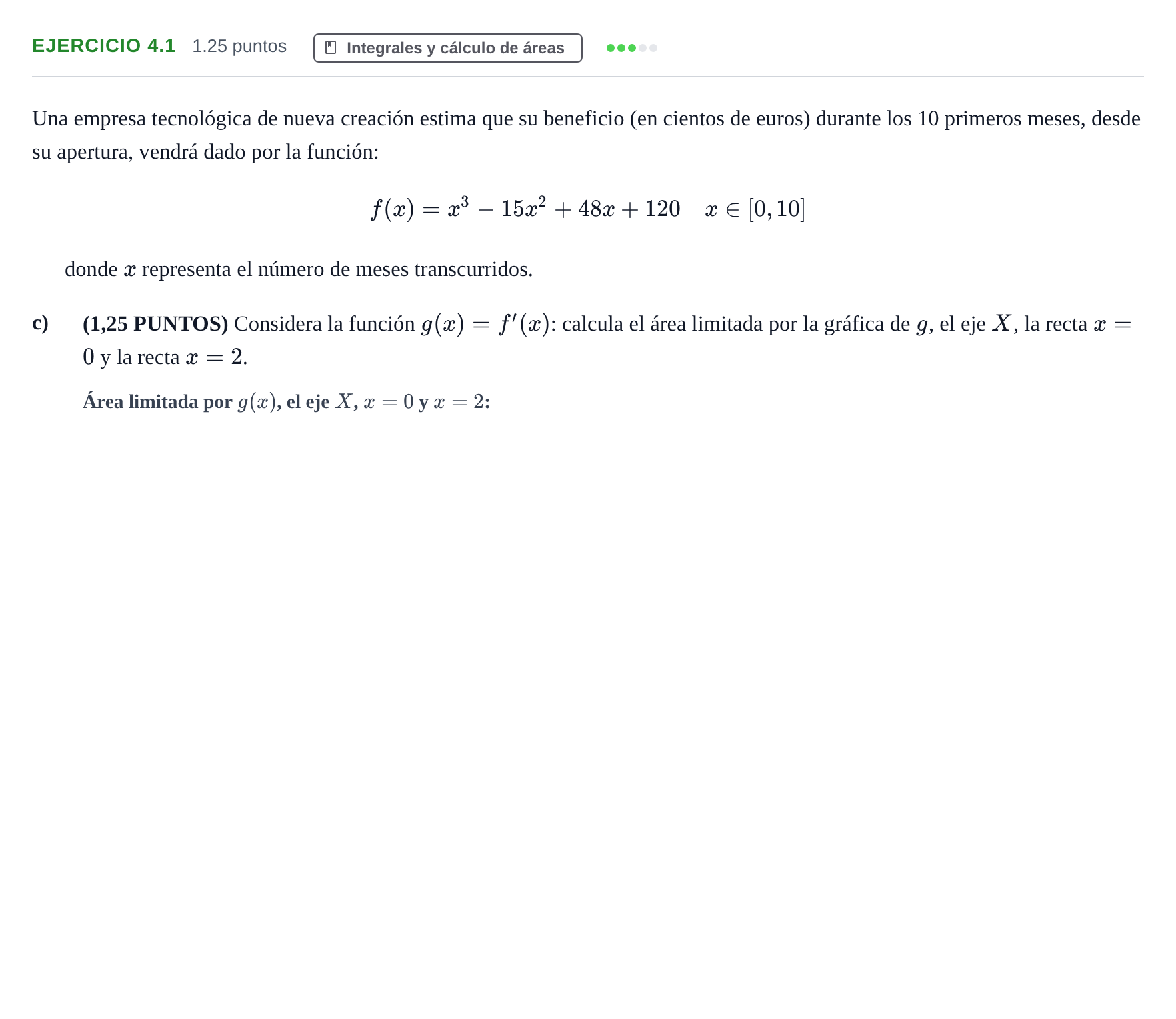 Enunciado: Ejercicio 4.1 - Integrales · Matemáticas aplicadas a las Ciencias Sociales II PAU La Rioja Ordinaria 2026
