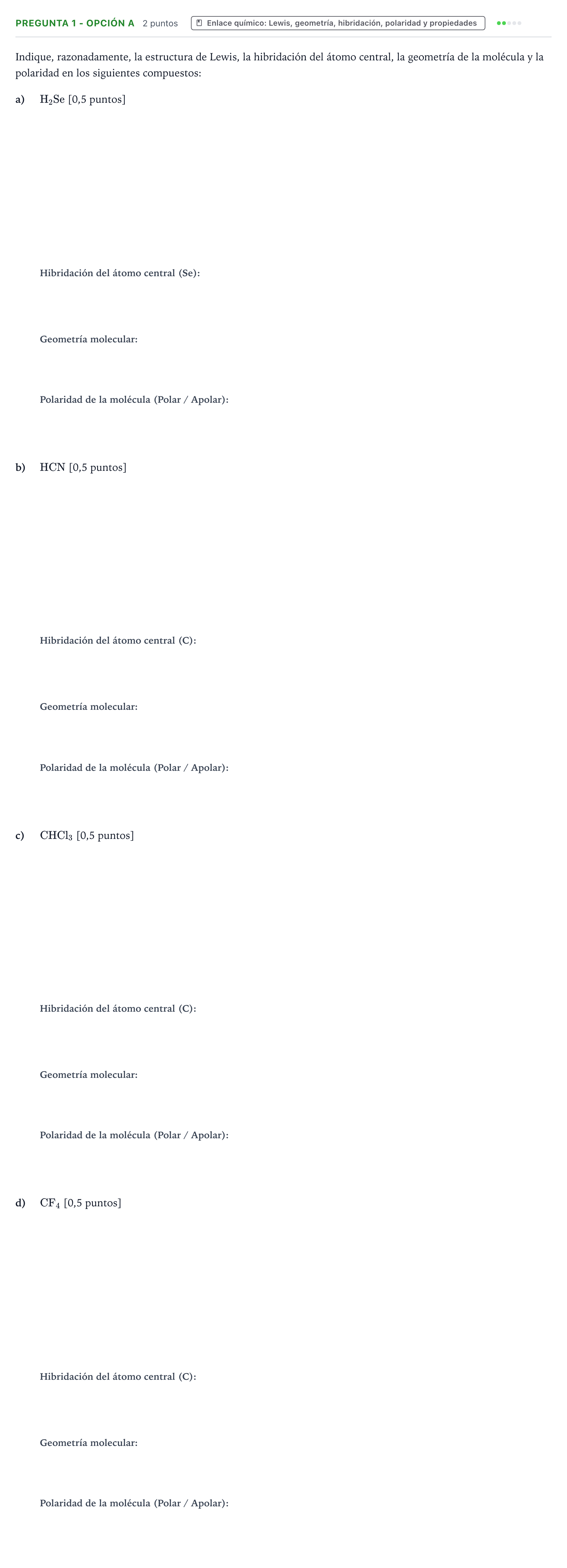 Enunciado: Pregunta 1 - Opción A · Química PAU La Rioja Ordinaria 2026