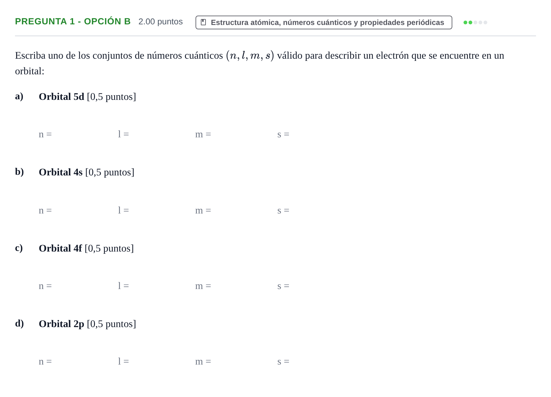 Enunciado: Pregunta 1 - Opción B · Química PAU La Rioja Ordinaria 2026