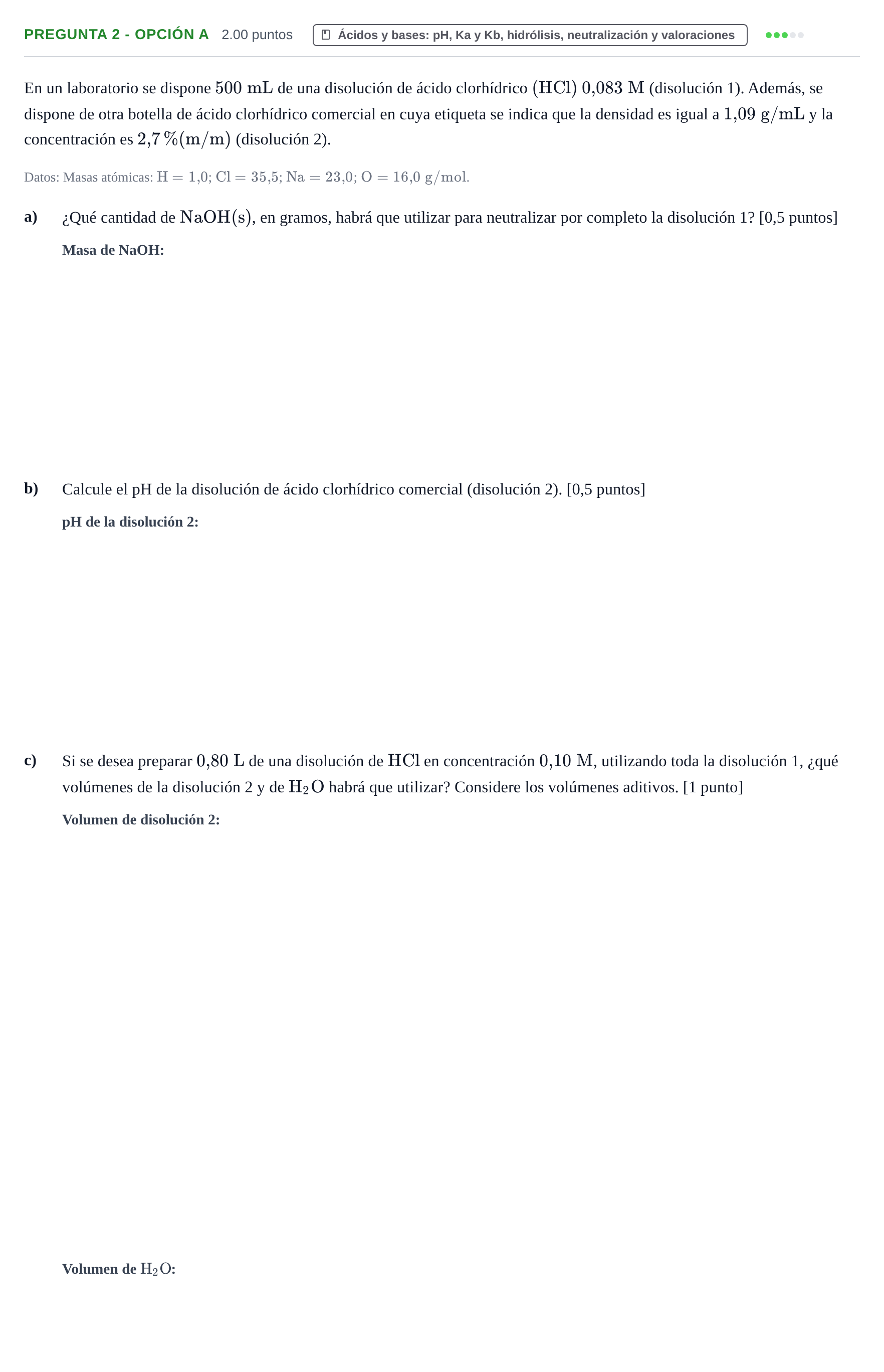 Enunciado: Pregunta 2 - Opción A · Química PAU La Rioja Ordinaria 2026