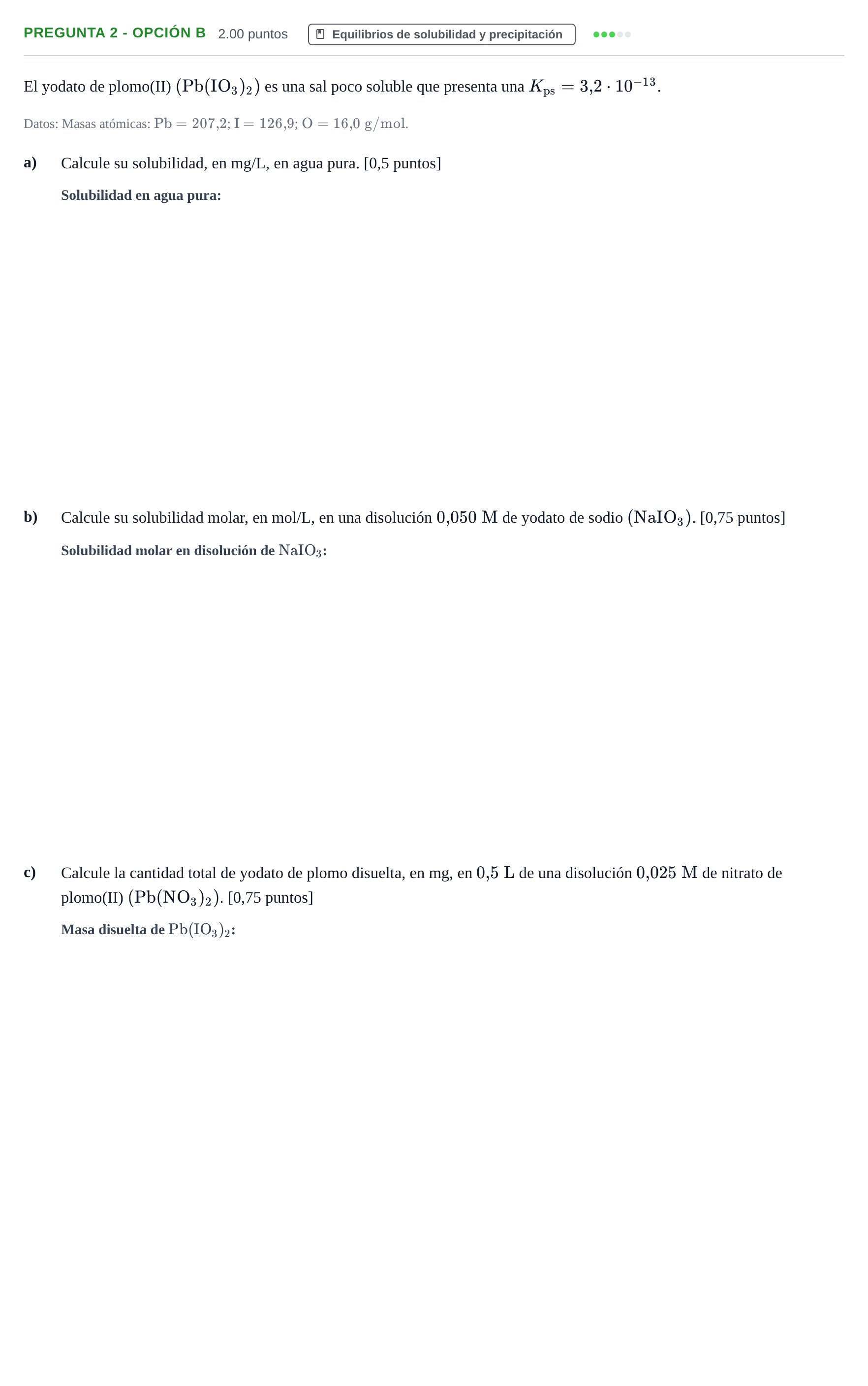 Enunciado: Pregunta 2 - Opción B · Química PAU La Rioja Ordinaria 2026