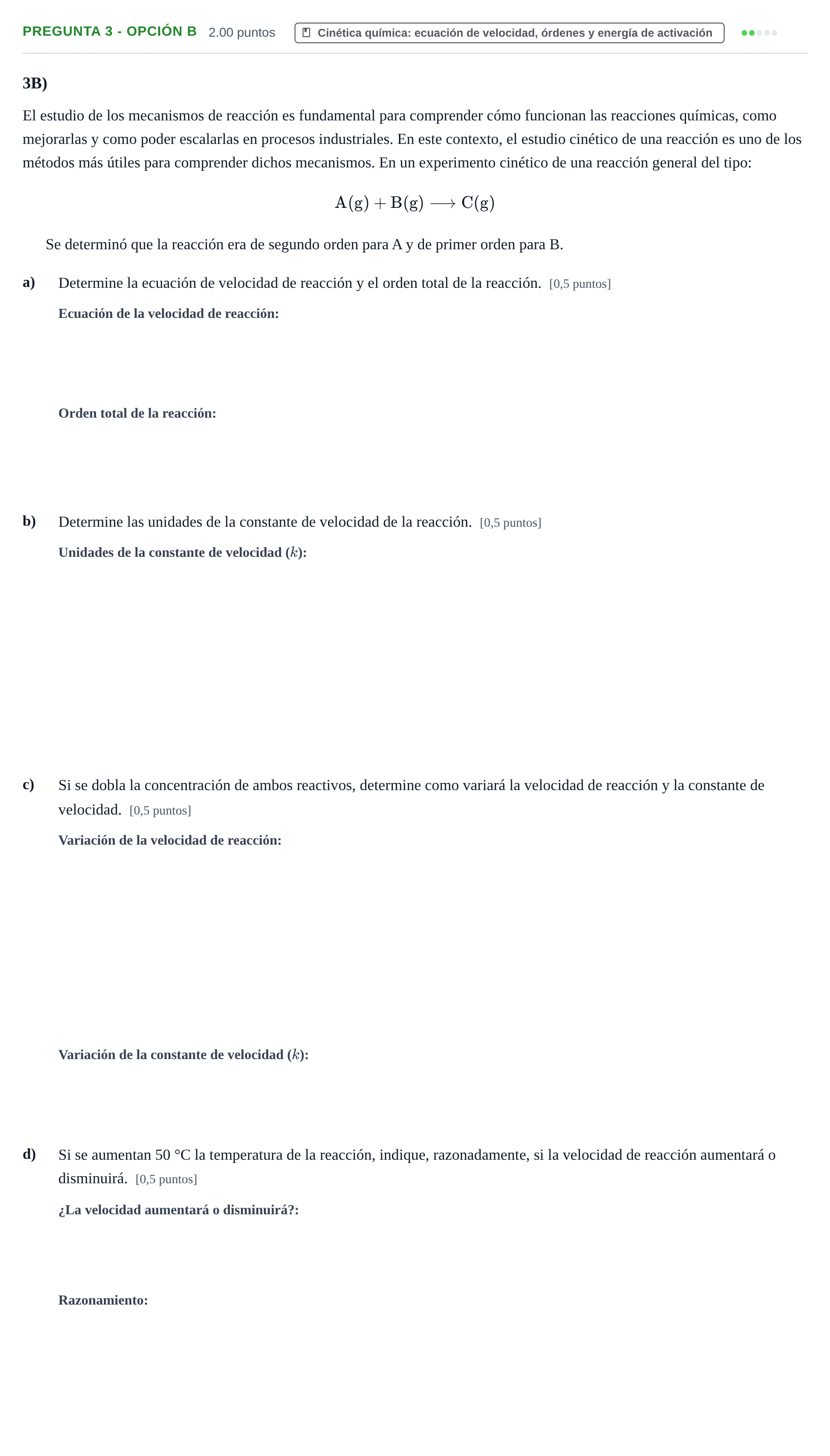 Enunciado: Pregunta 3 - Opción B · Química PAU La Rioja Ordinaria 2026
