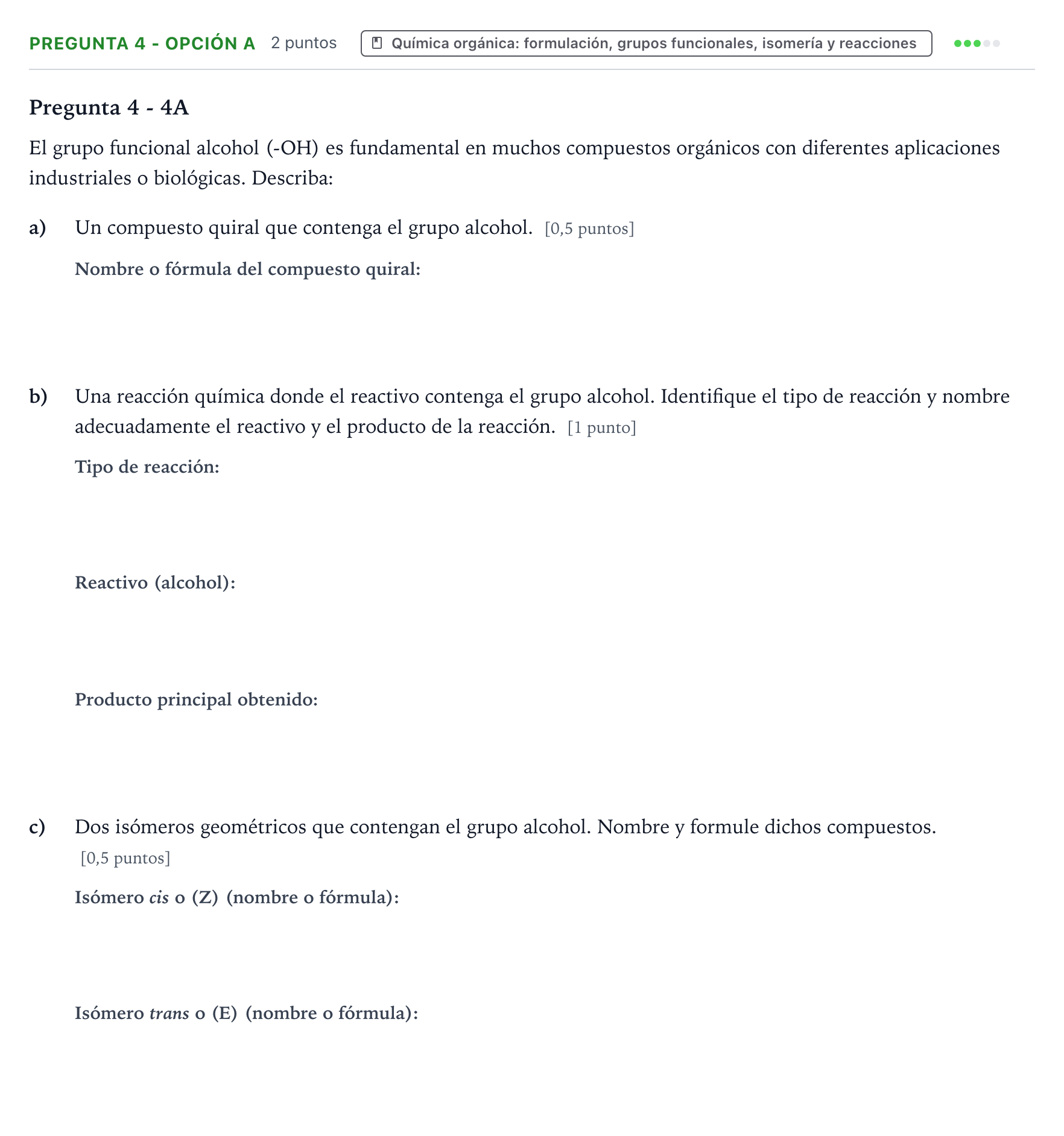 Enunciado: Pregunta 4 - Opción A · Química PAU La Rioja Ordinaria 2026