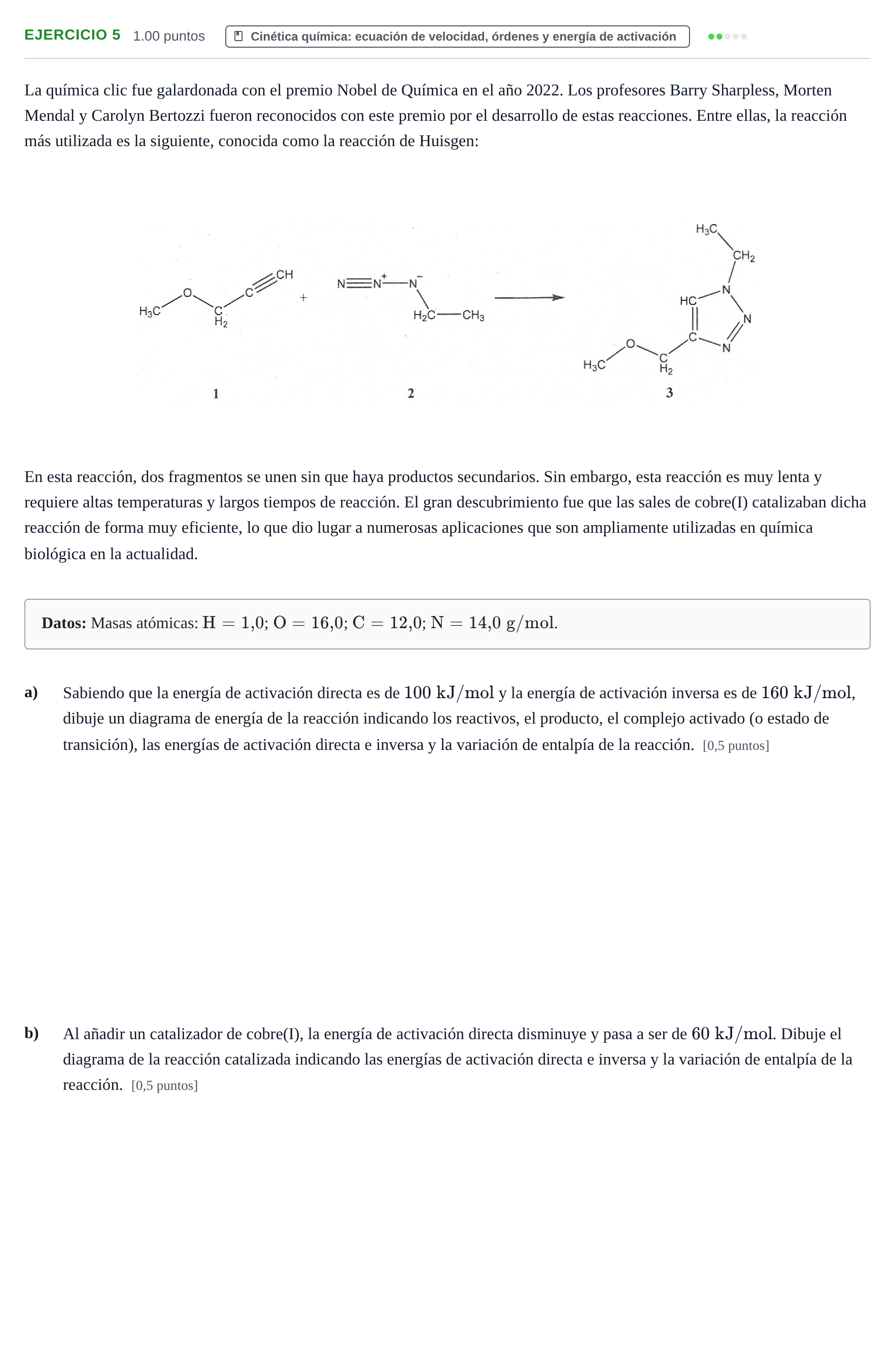 Enunciado: Ejercicio 5 - Cinética química · Química PAU La Rioja Ordinaria 2026