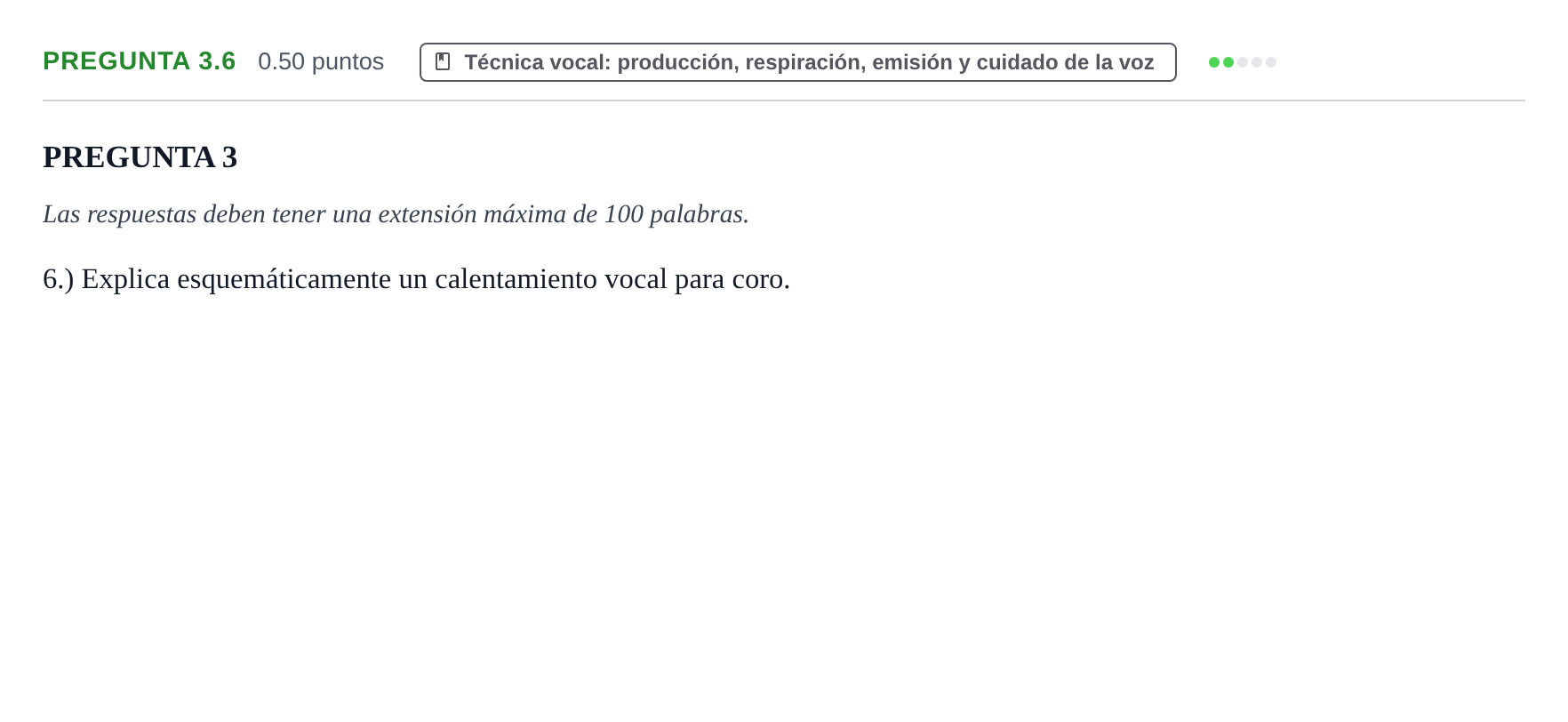 Enunciado: Pregunta 3.6 · Coro y Técnica Vocal PAU La Rioja Ordinaria 2026