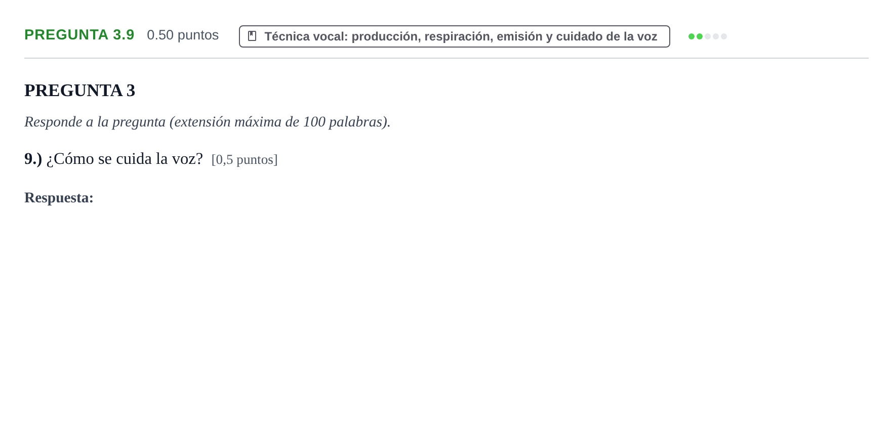 Enunciado: Pregunta 3.9 · Coro y Técnica Vocal PAU La Rioja Ordinaria 2026