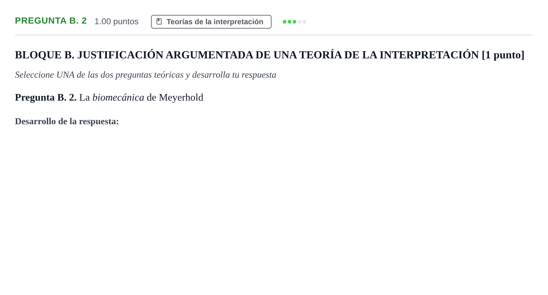 Enunciado: Pregunta B. 2 · Artes Escénicas PAU La Rioja Extraordinaria 2026