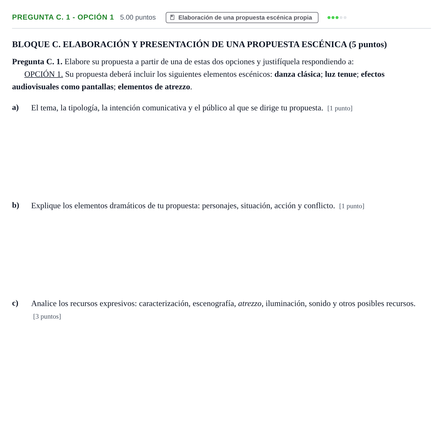Enunciado: Pregunta C. 1 - Opción 1 · Artes Escénicas PAU La Rioja Extraordinaria 2026