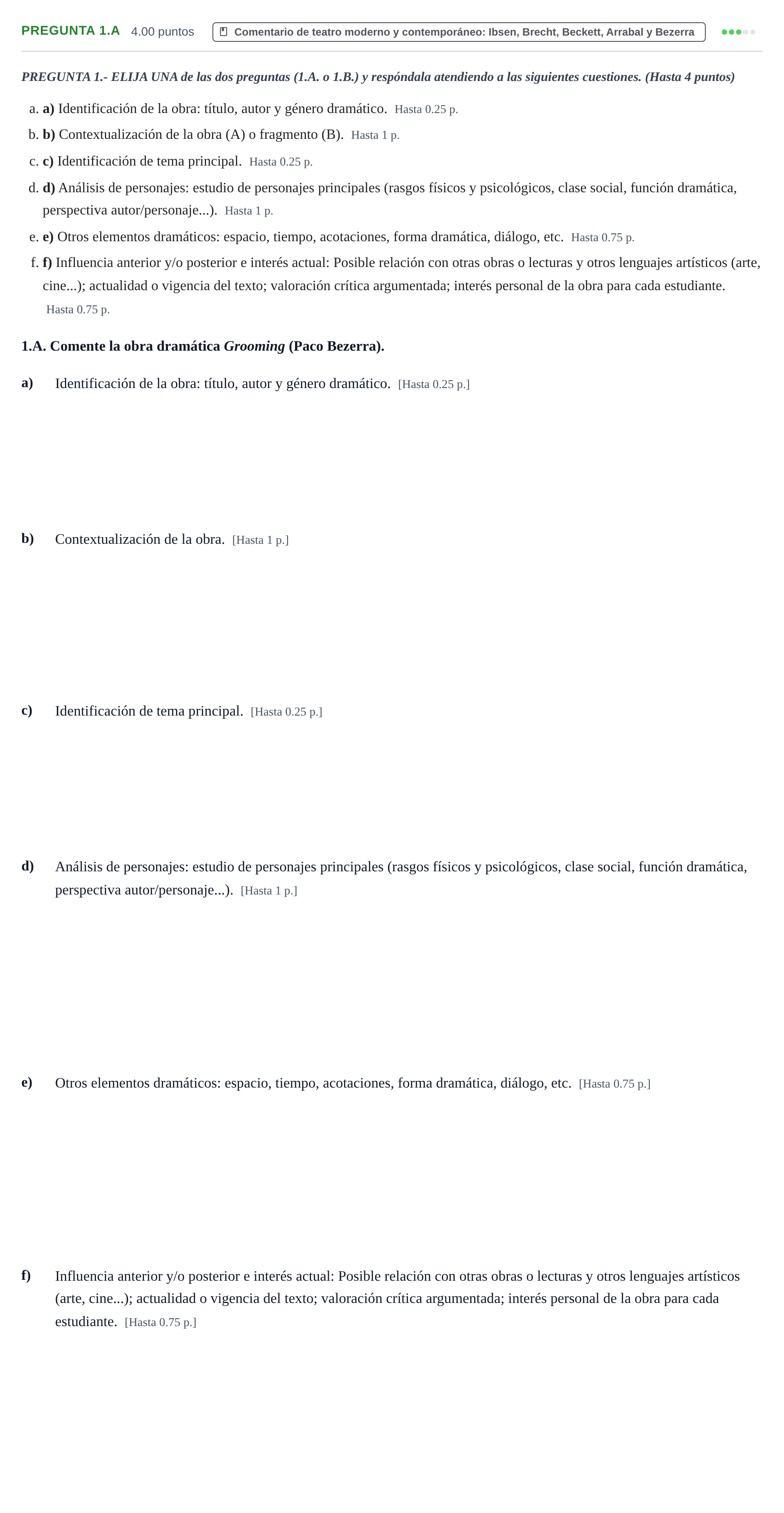 Enunciado: Pregunta 1.A · Literatura Dramática PAU La Rioja Ordinaria 2026