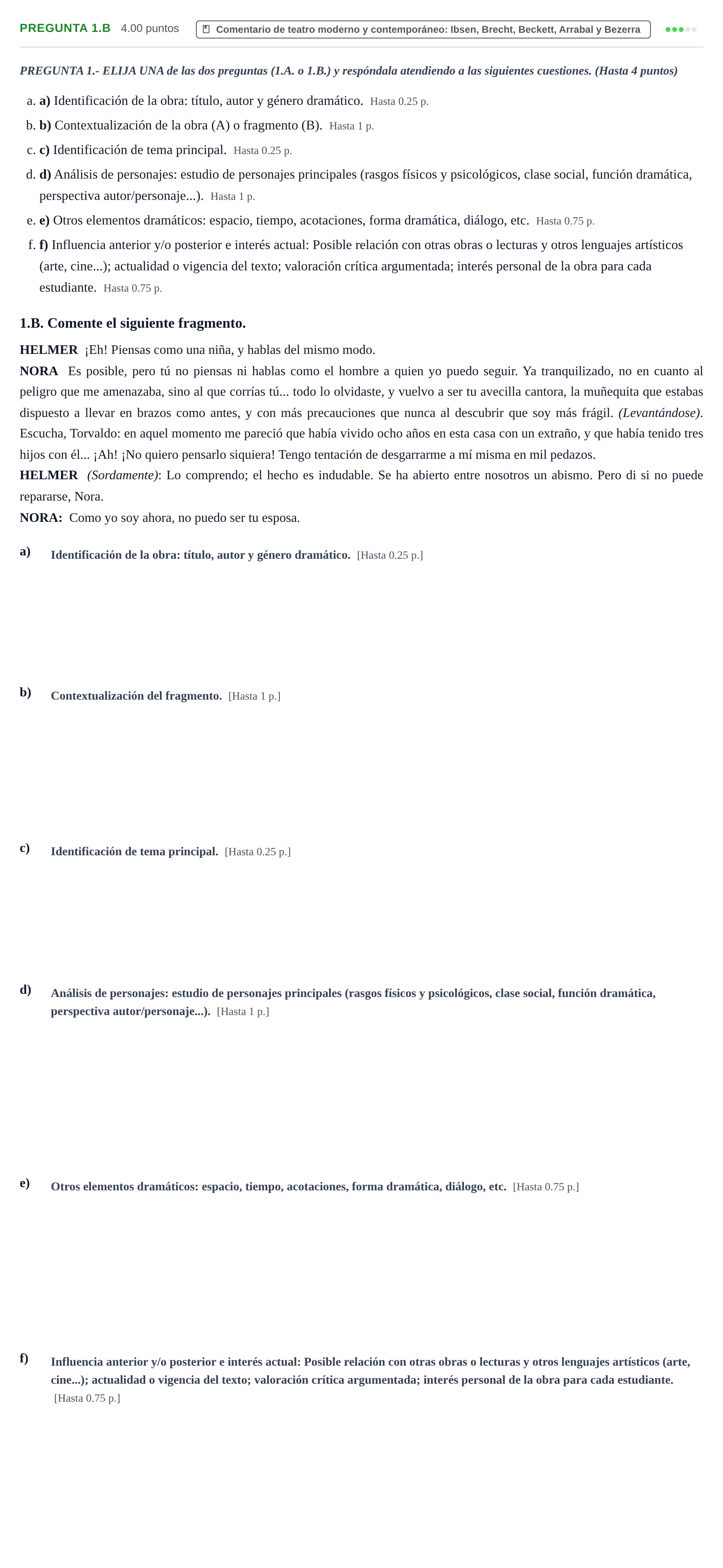 Enunciado: Pregunta 1.B · Literatura Dramática PAU La Rioja Ordinaria 2026