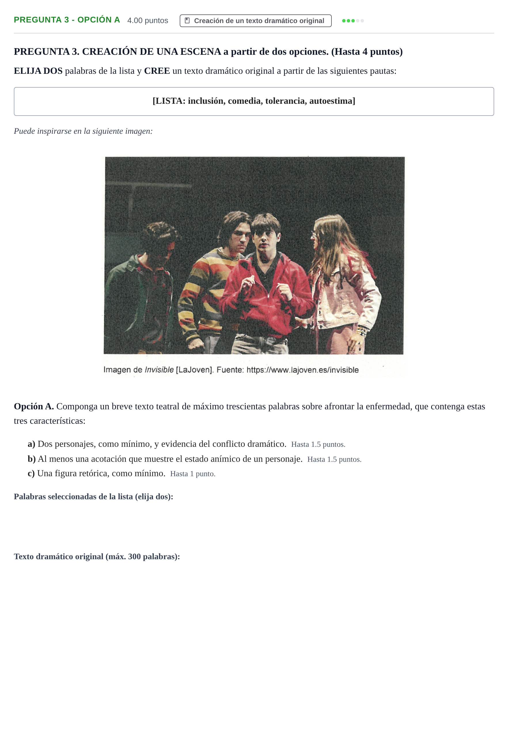 Enunciado: Pregunta 3 - Opción A · Literatura Dramática PAU La Rioja Ordinaria 2026