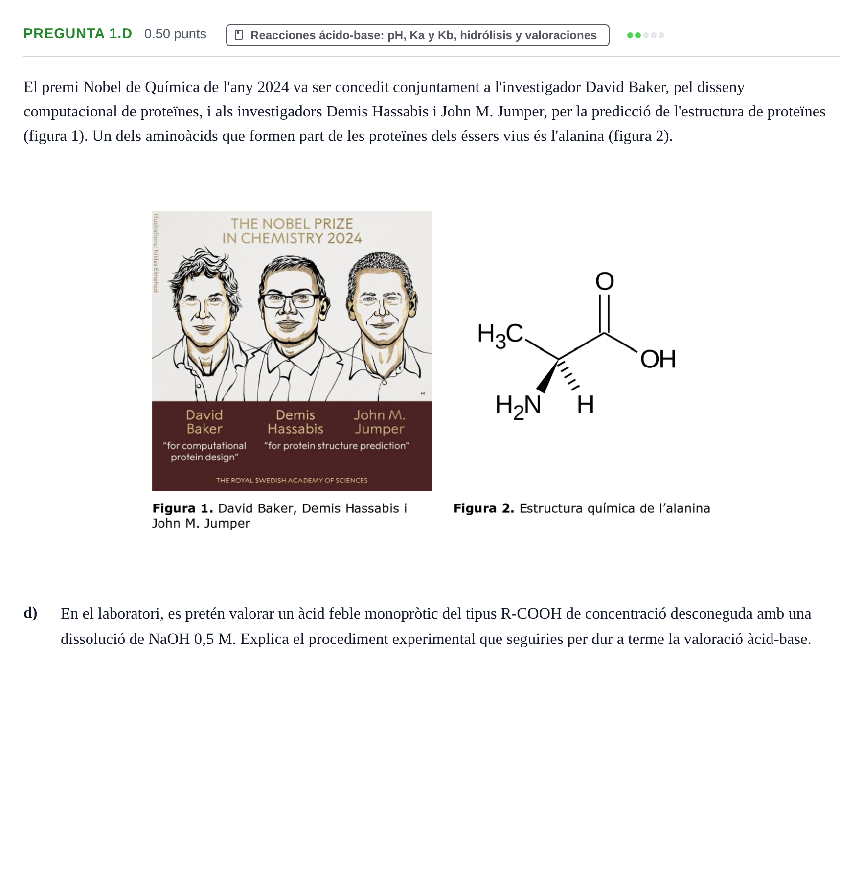 Enunciado: Pregunta 1.d · Química PAU Baleares Extraordinaria 2025