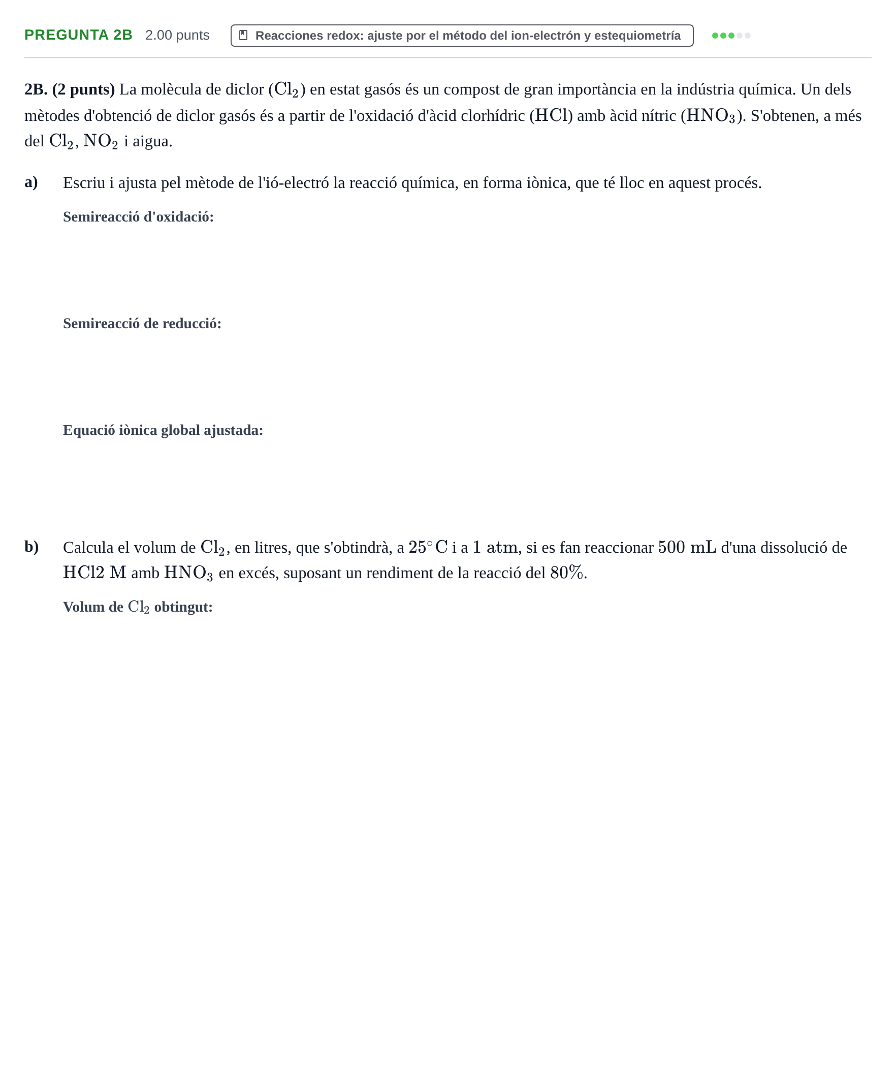 Enunciado: Pregunta 2B · Química PAU Baleares Extraordinaria 2025